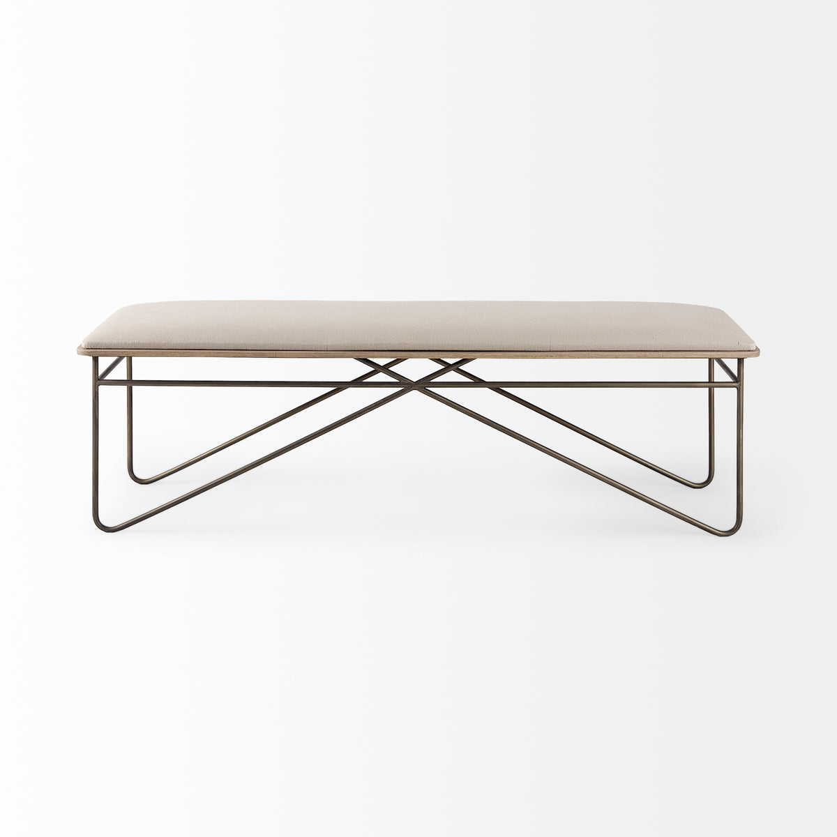 Camille 55.5L x 16.0W x 17.0H Cream Fabric Seat W/ Metal Frame Bench-Benches-DECOROLALA