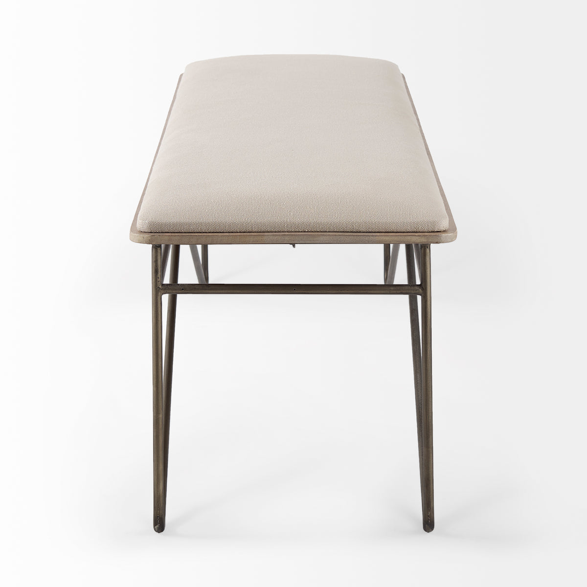 Camille 55.5L x 16.0W x 17.0H Cream Fabric Seat W/ Metal Frame Bench-Benches-DECOROLALA
