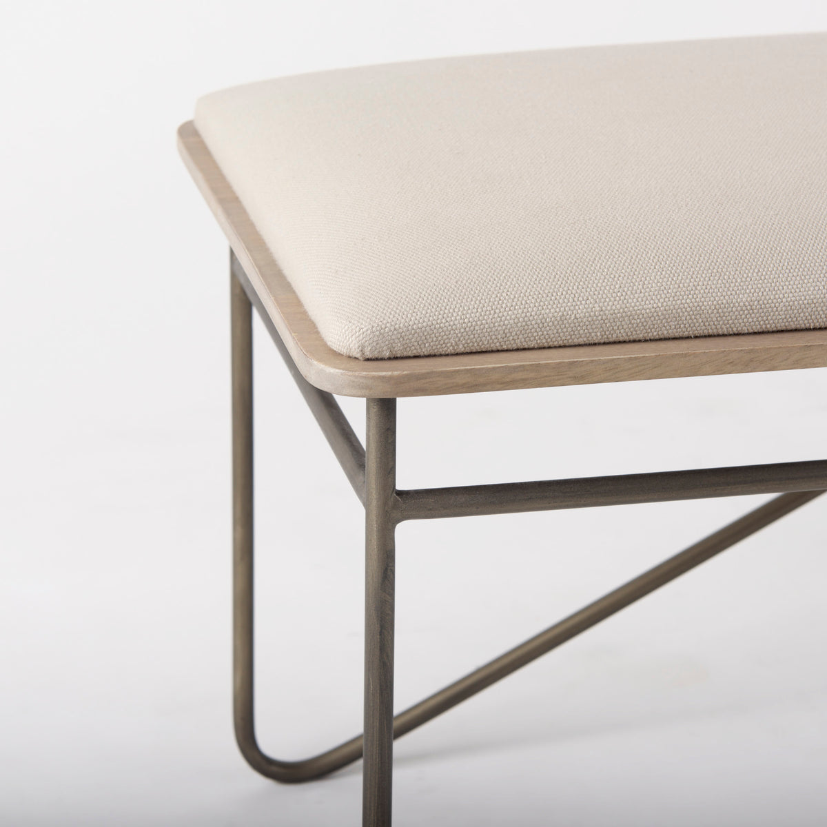 Camille 55.5L x 16.0W x 17.0H Cream Fabric Seat W/ Metal Frame Bench-Benches-DECOROLALA