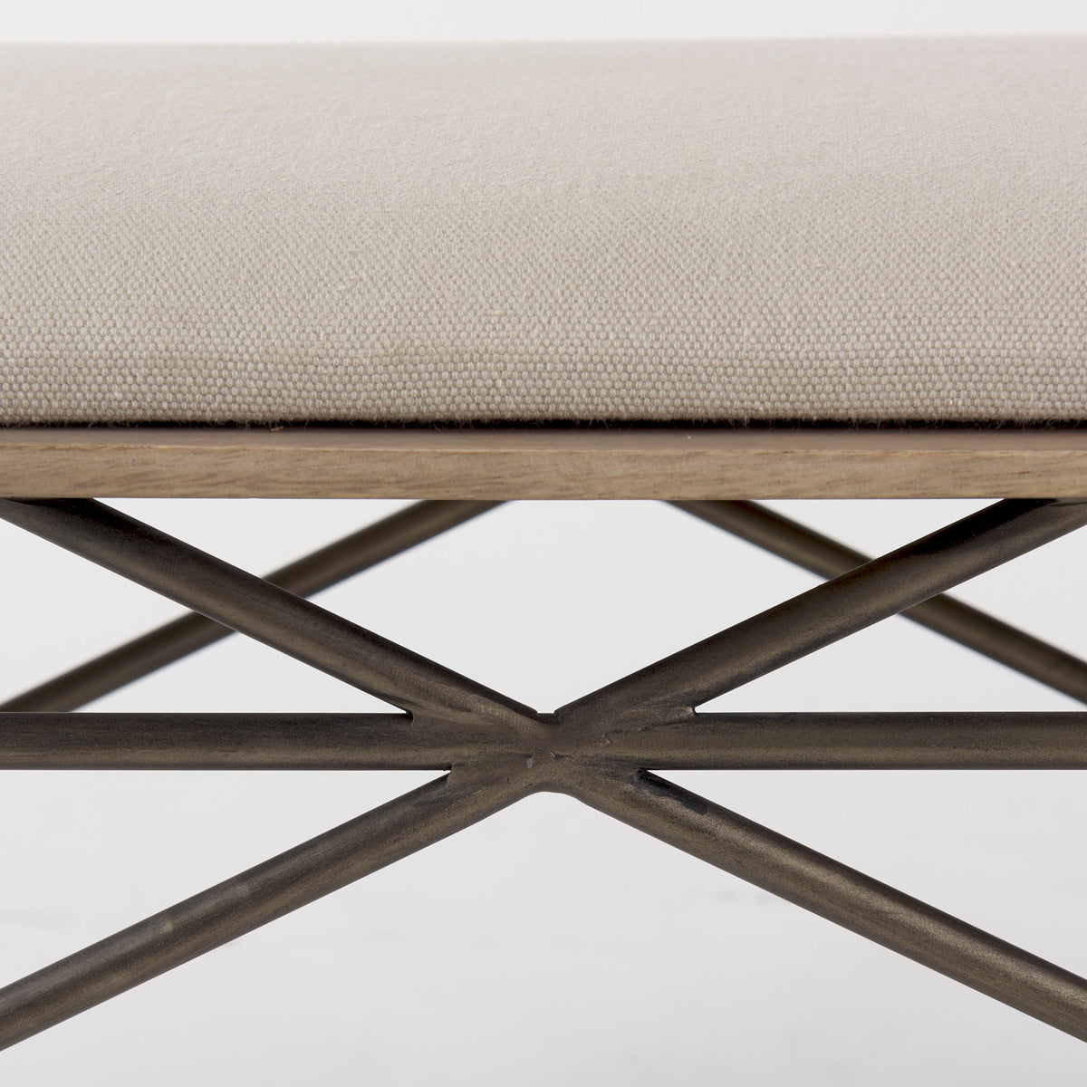 Camille 55.5L x 16.0W x 17.0H Cream Fabric Seat W/ Metal Frame Bench-Benches-DECOROLALA