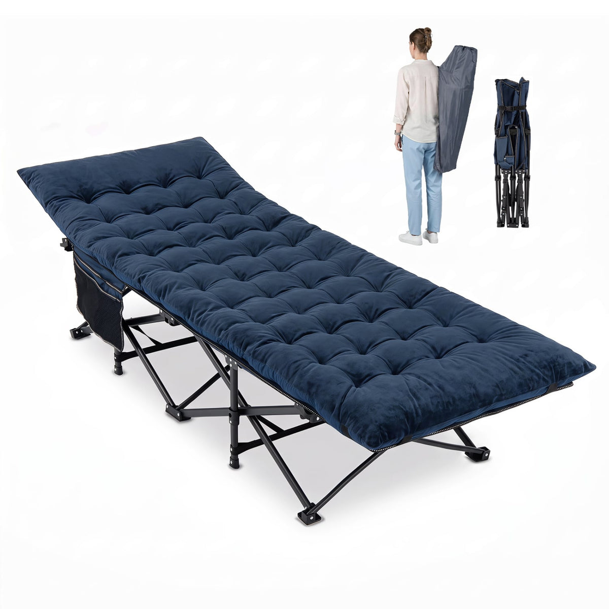 Camping Cot for Adults with Soft Padded Mat and Carrying Bag-Navy-Camping Furniture-DECOROLALA