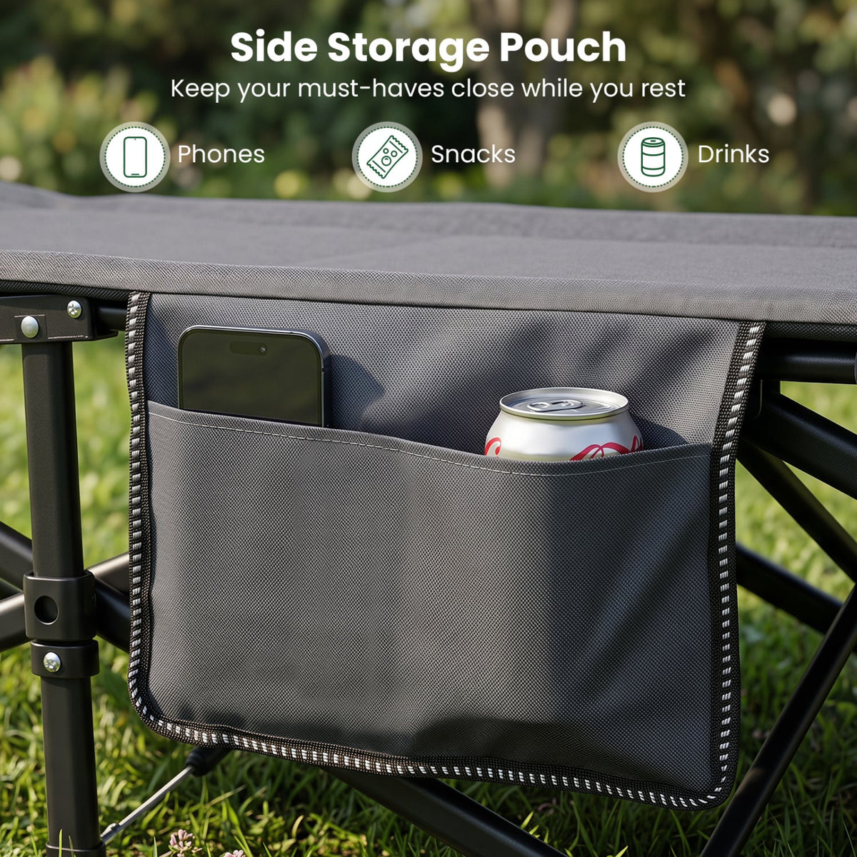Camping Cot with Padded Pillow and Storage Pouch for Camping Travel-Gray-Camping Furniture-DECOROLALA