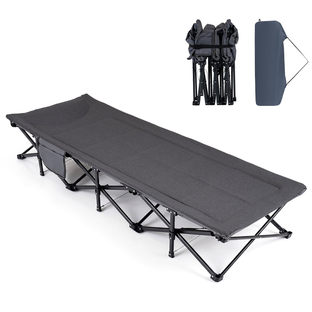 Camping Cot with Padded Pillow and Storage Pouch for Camping Travel-Gray-Camping Furniture-DECOROLALA