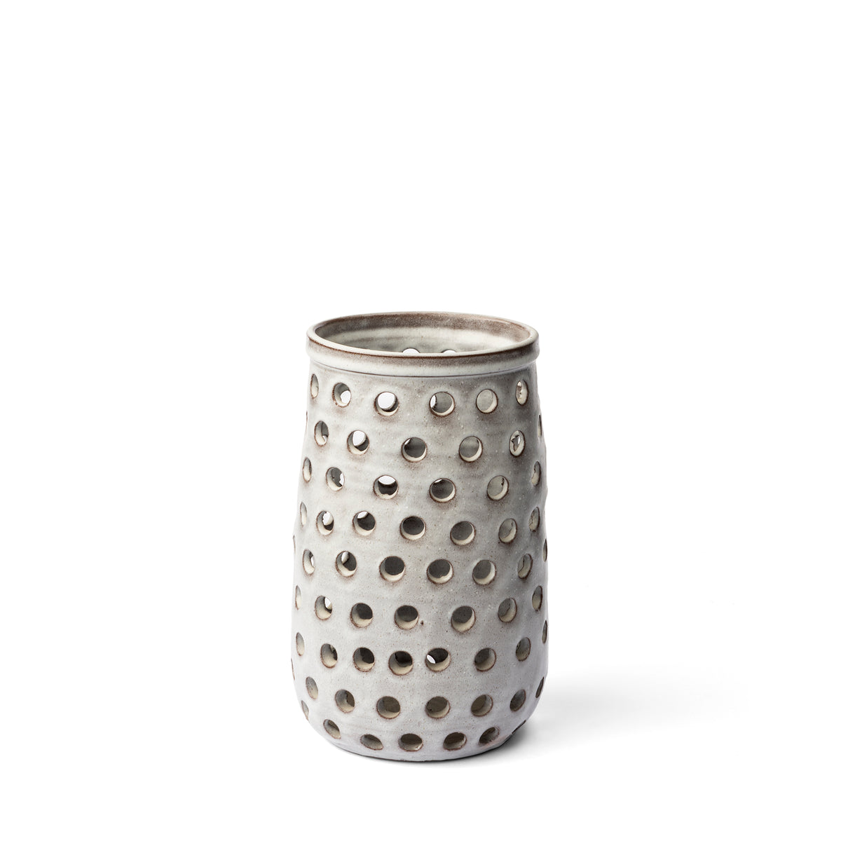 Canasta Small Rustic White Ceramic Cylindrical Vase-Vase-DECOROLALA