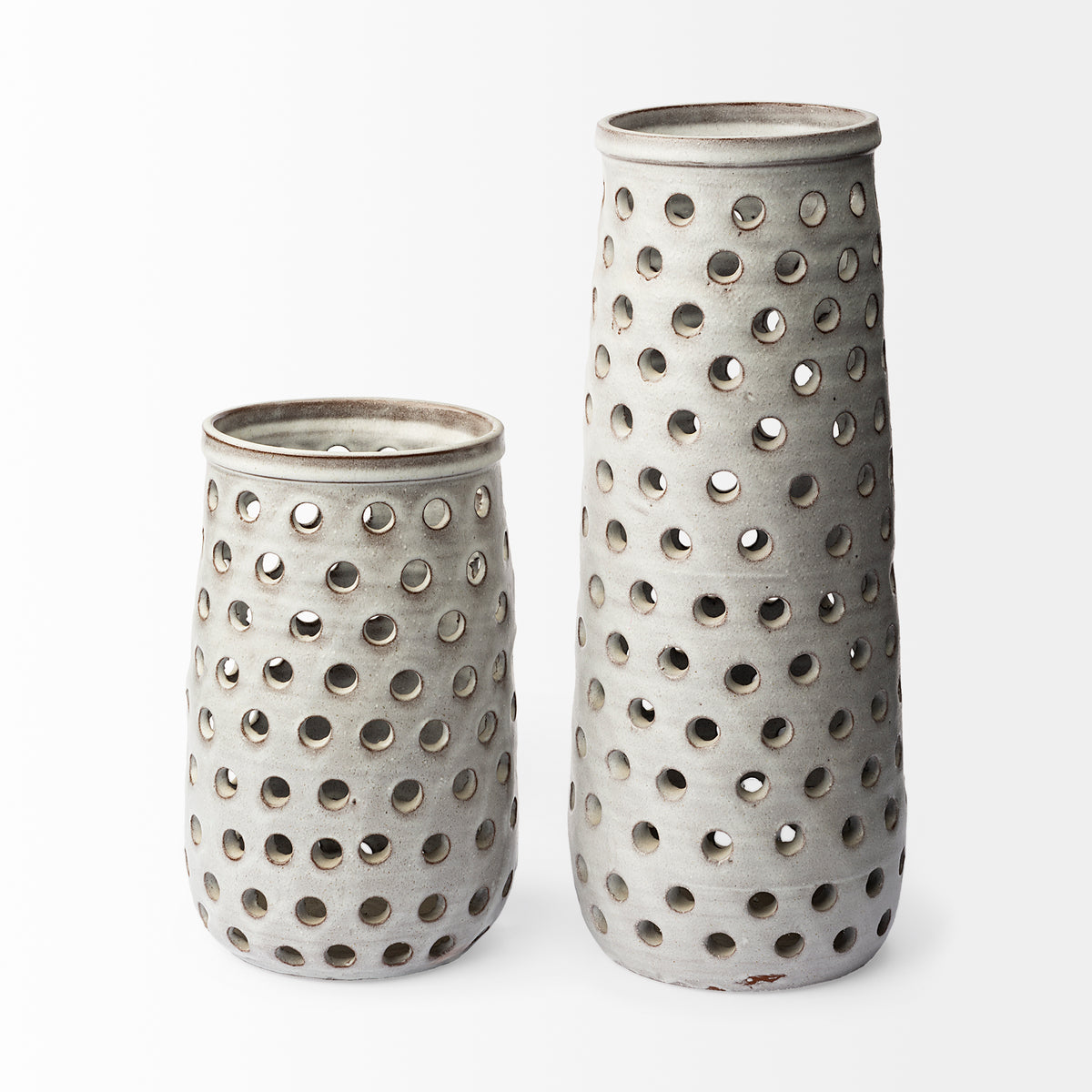 Canasta Small Rustic White Ceramic Cylindrical Vase-Vase-DECOROLALA