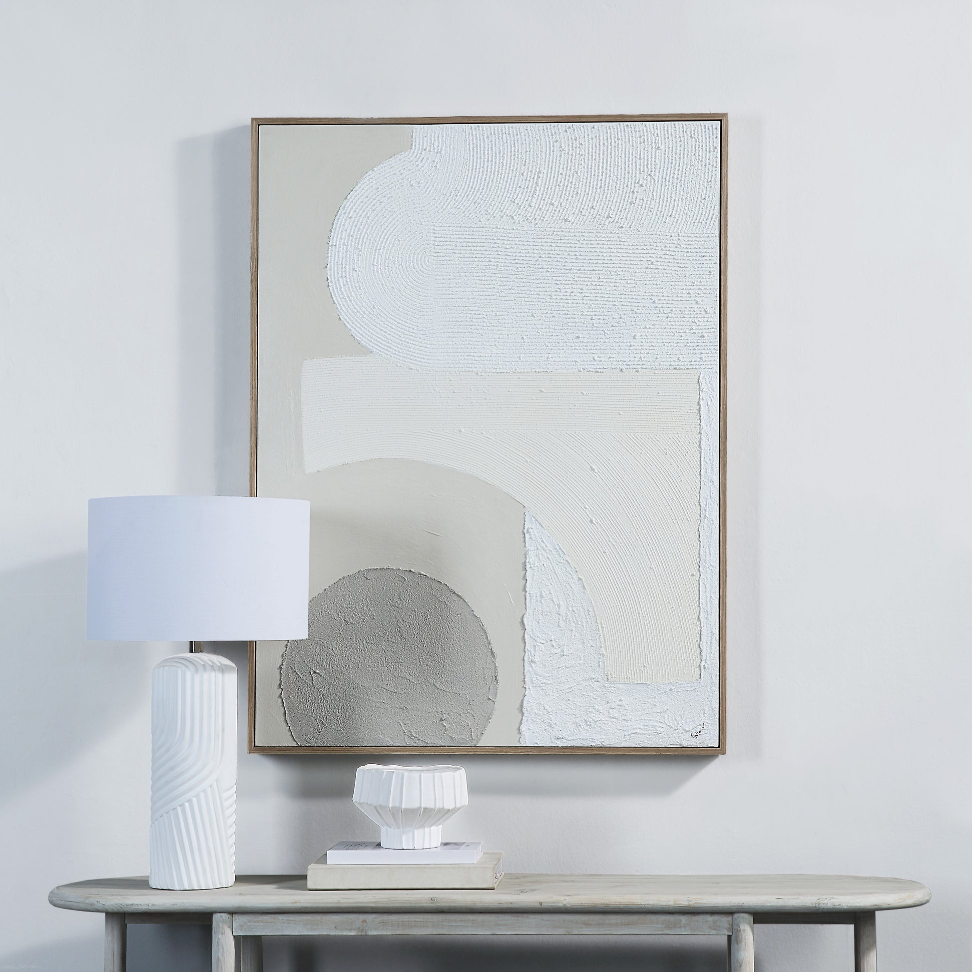 Canberra 48.2" Wide Canvas Art with Wood Frame, Oak-Canvas Art-DECOROLALA