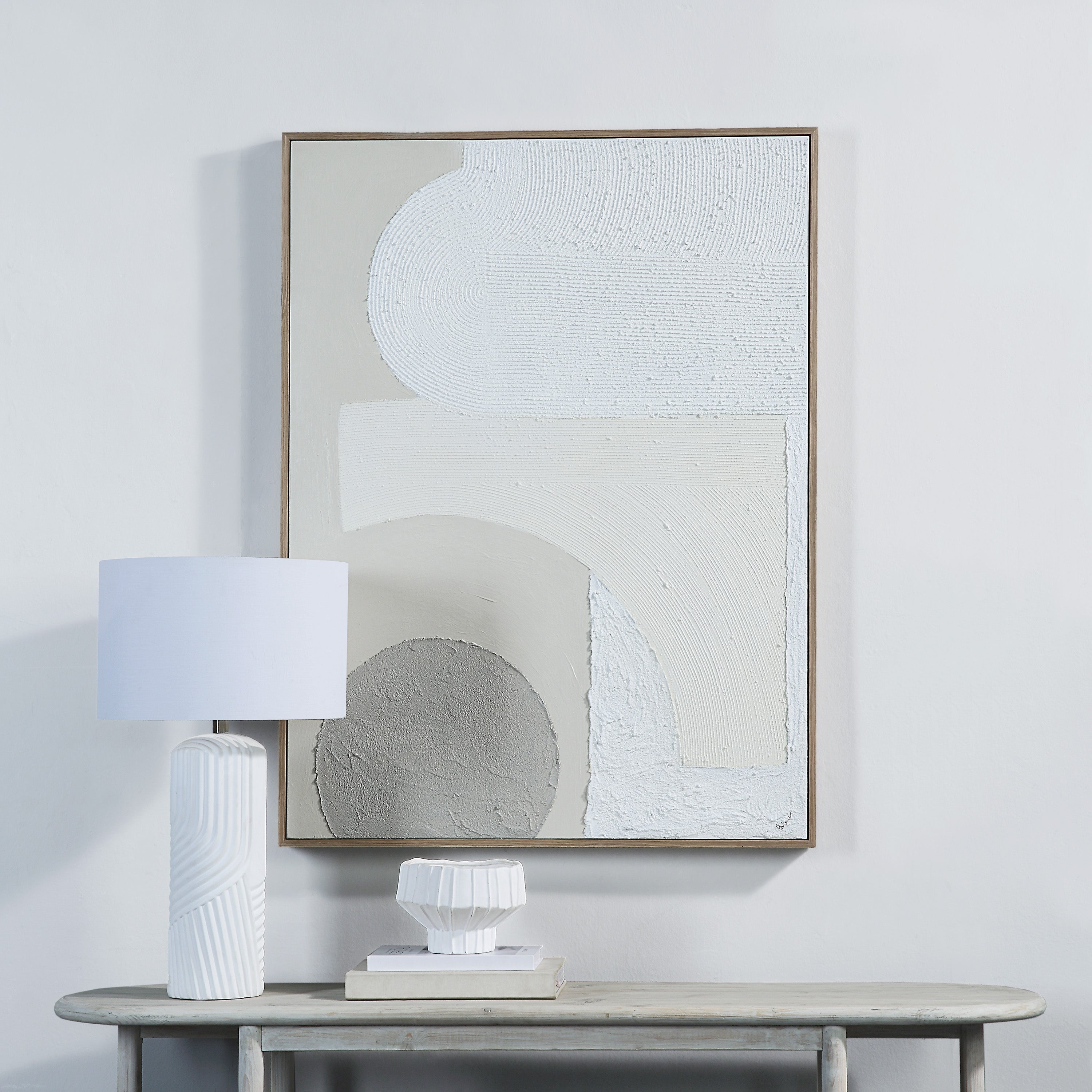 Canberra 48.2" Wide Canvas Art with Wood Frame, Oak-Canvas Art-DECOROLALA