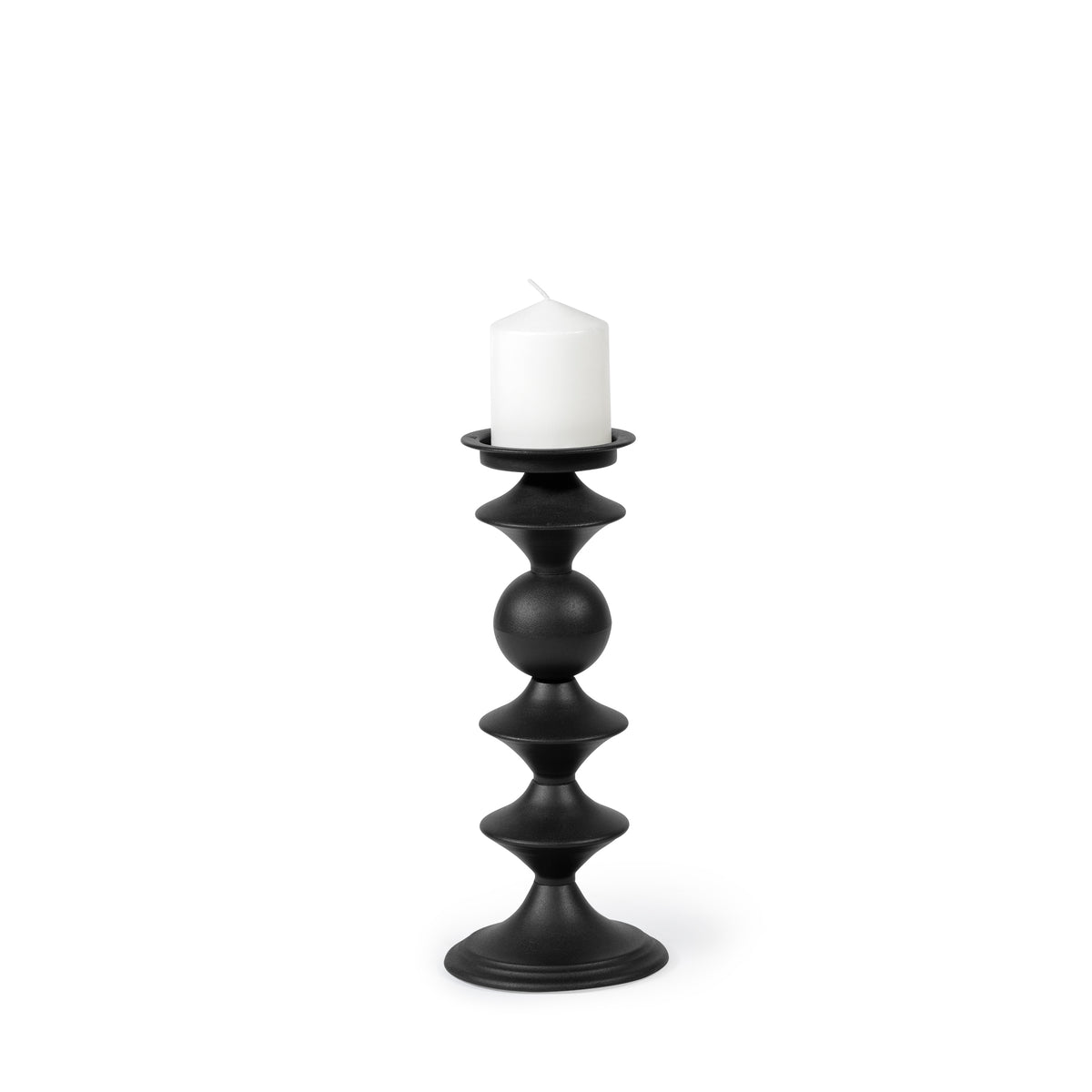 Candelero I Small Black Metal Grooved Table Candle Holder-Table Candle Holders-DECOROLALA