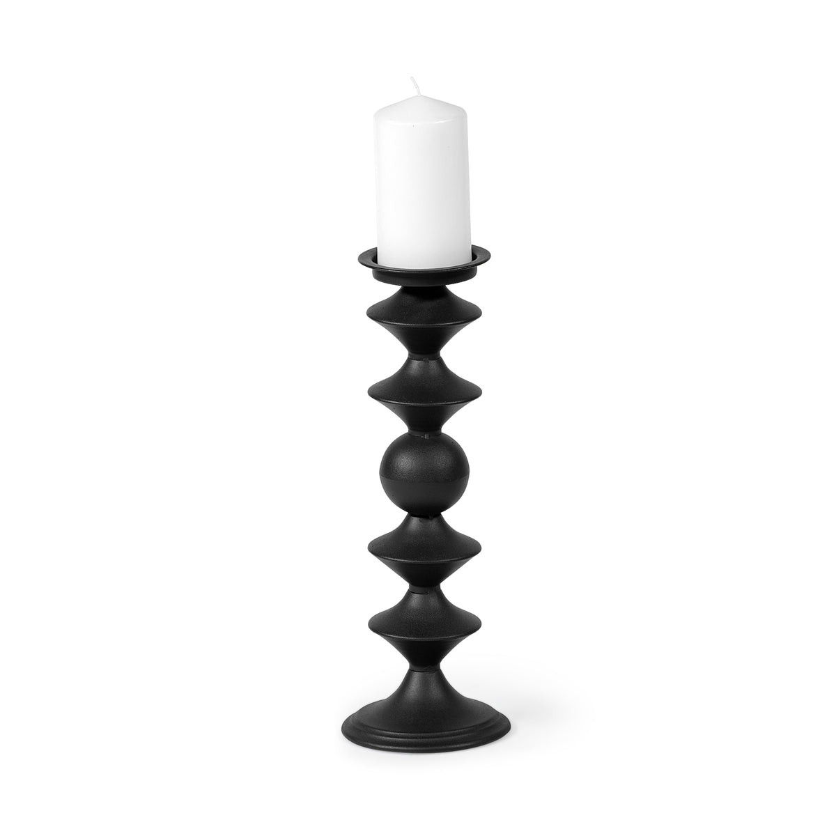 Candelero II Large Black Metal Grooved Table Candle Holder-Table Candle Holders-DECOROLALA