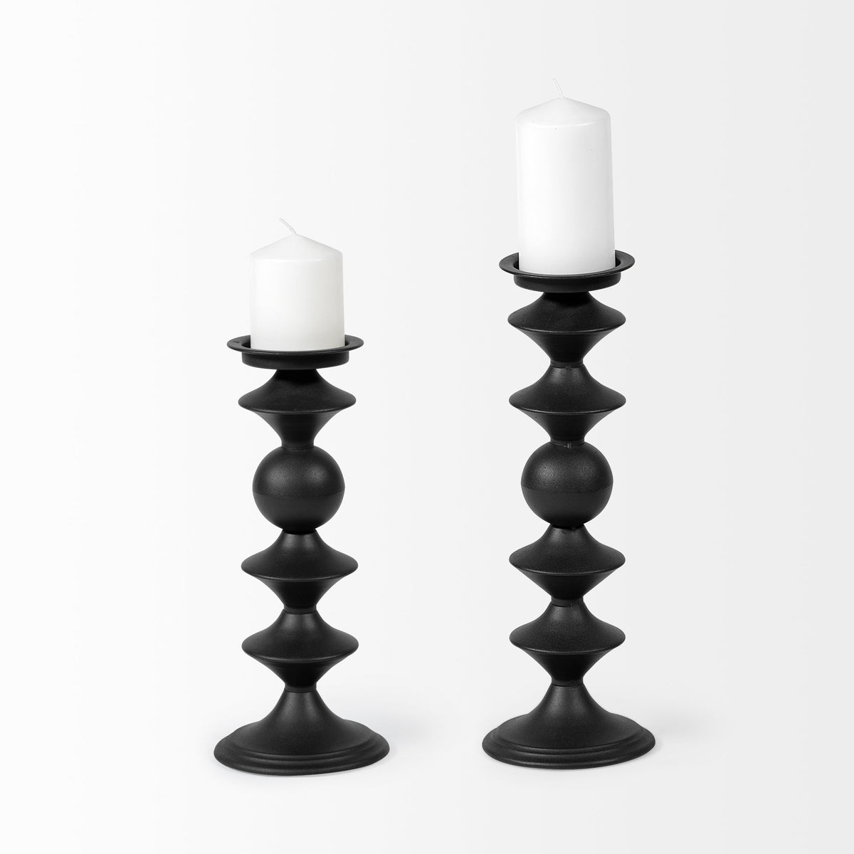 Candelero II Large Black Metal Grooved Table Candle Holder-Table Candle Holders-DECOROLALA