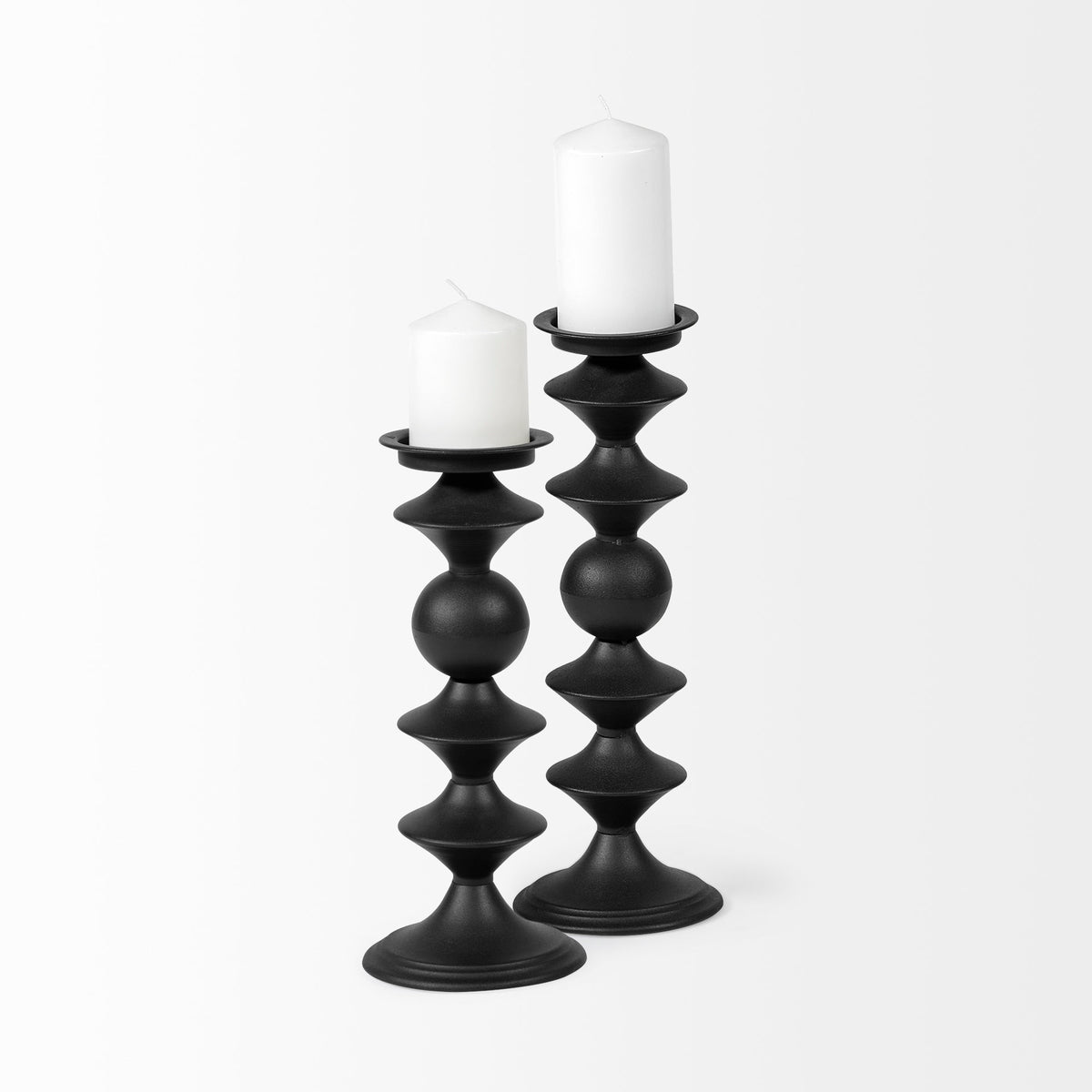 Candelero II Large Black Metal Grooved Table Candle Holder-Table Candle Holders-DECOROLALA