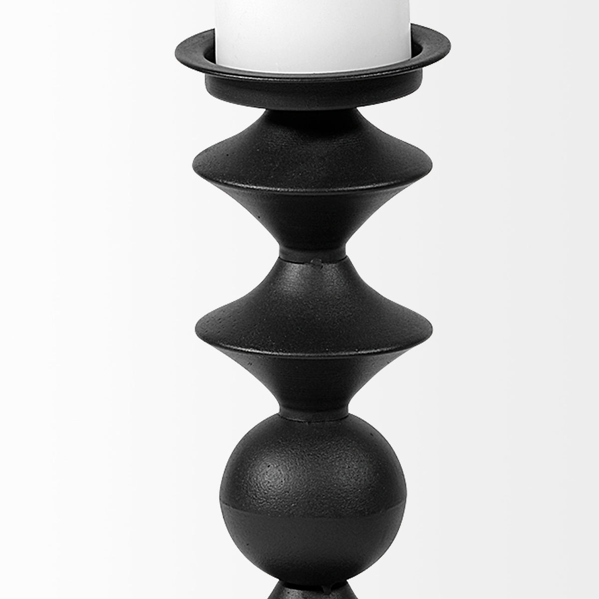 Candelero II Large Black Metal Grooved Table Candle Holder-Table Candle Holders-DECOROLALA