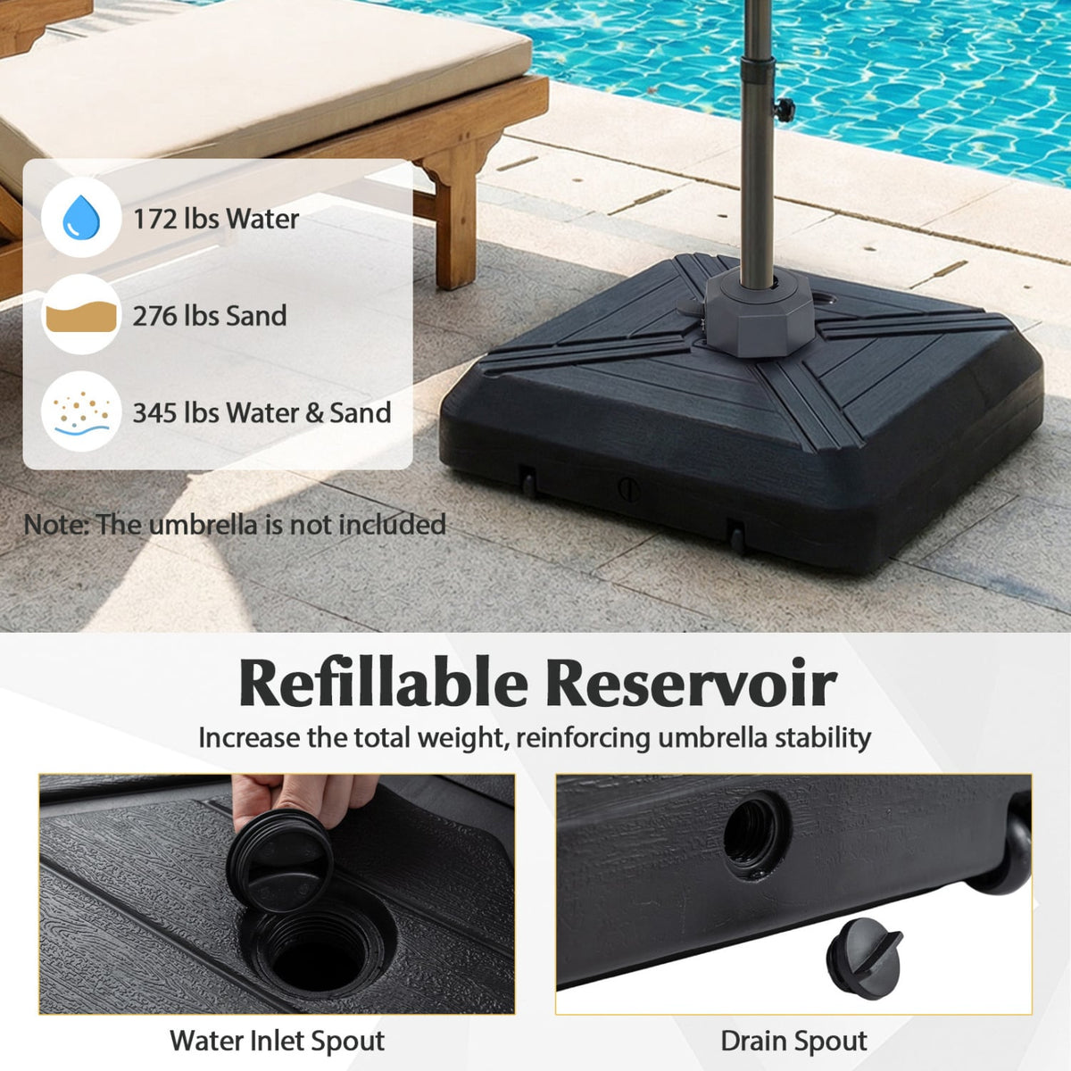 Cantilever Offset Umbrella Base with Wheels for Backyard Poolside-Outdoor Umbrella Bases-DECOROLALA