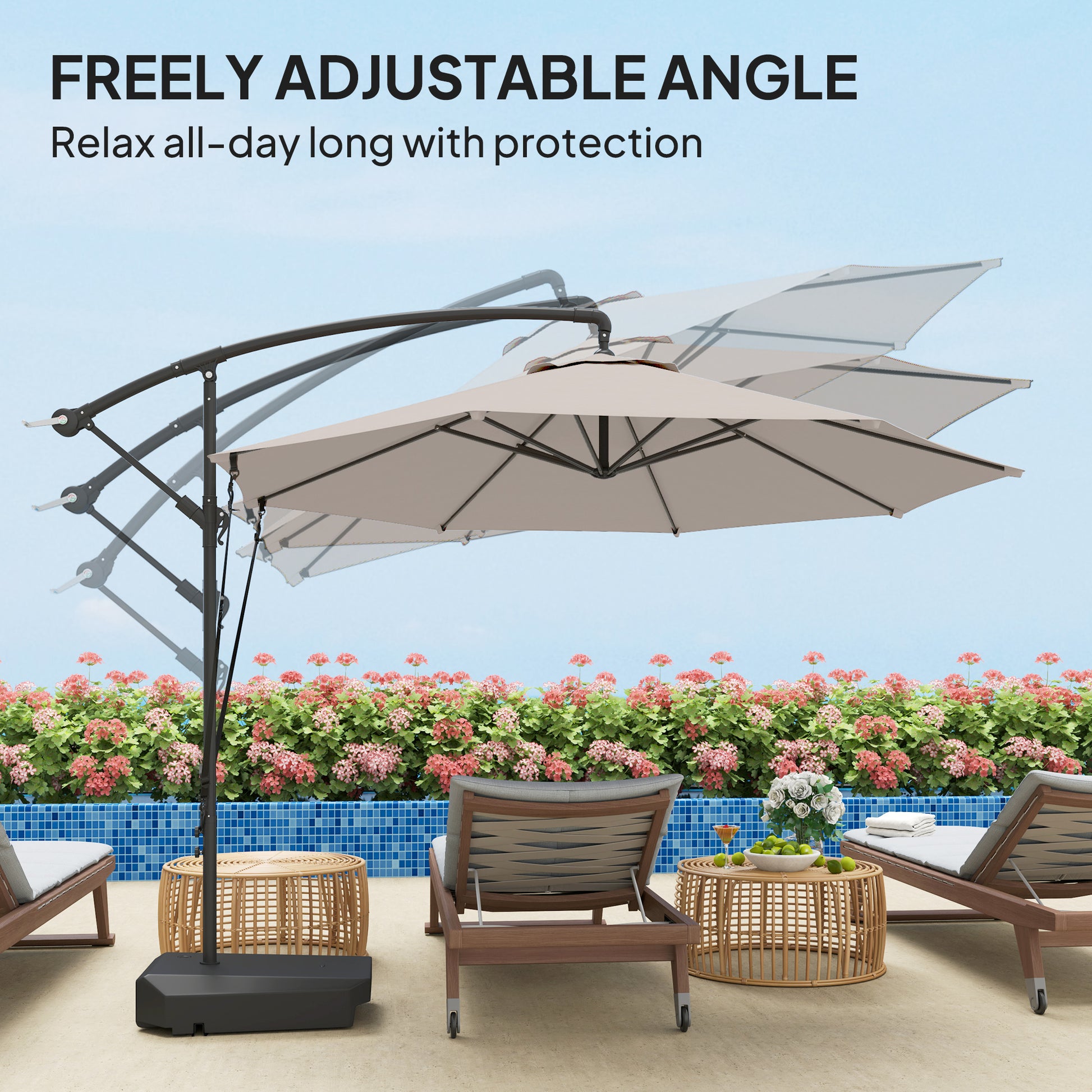 Cantilever Umbrella 10FT with Wind Strap, Fillable Base, UPF50+ Shade, Cream White-DECOROLALA