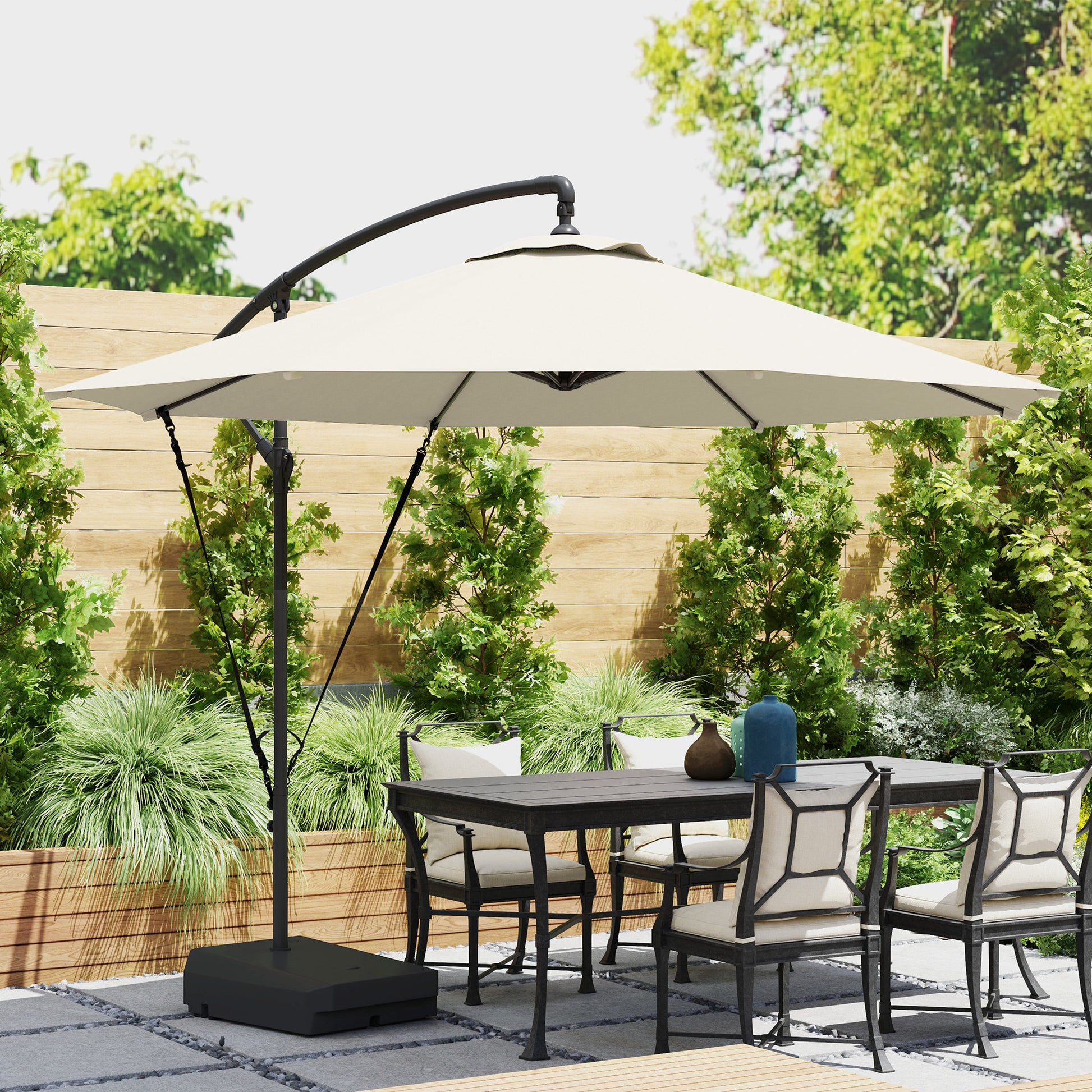 Cantilever Umbrella 10FT with Wind Strap, Fillable Base, UPF50+ Shade, Cream White-DECOROLALA