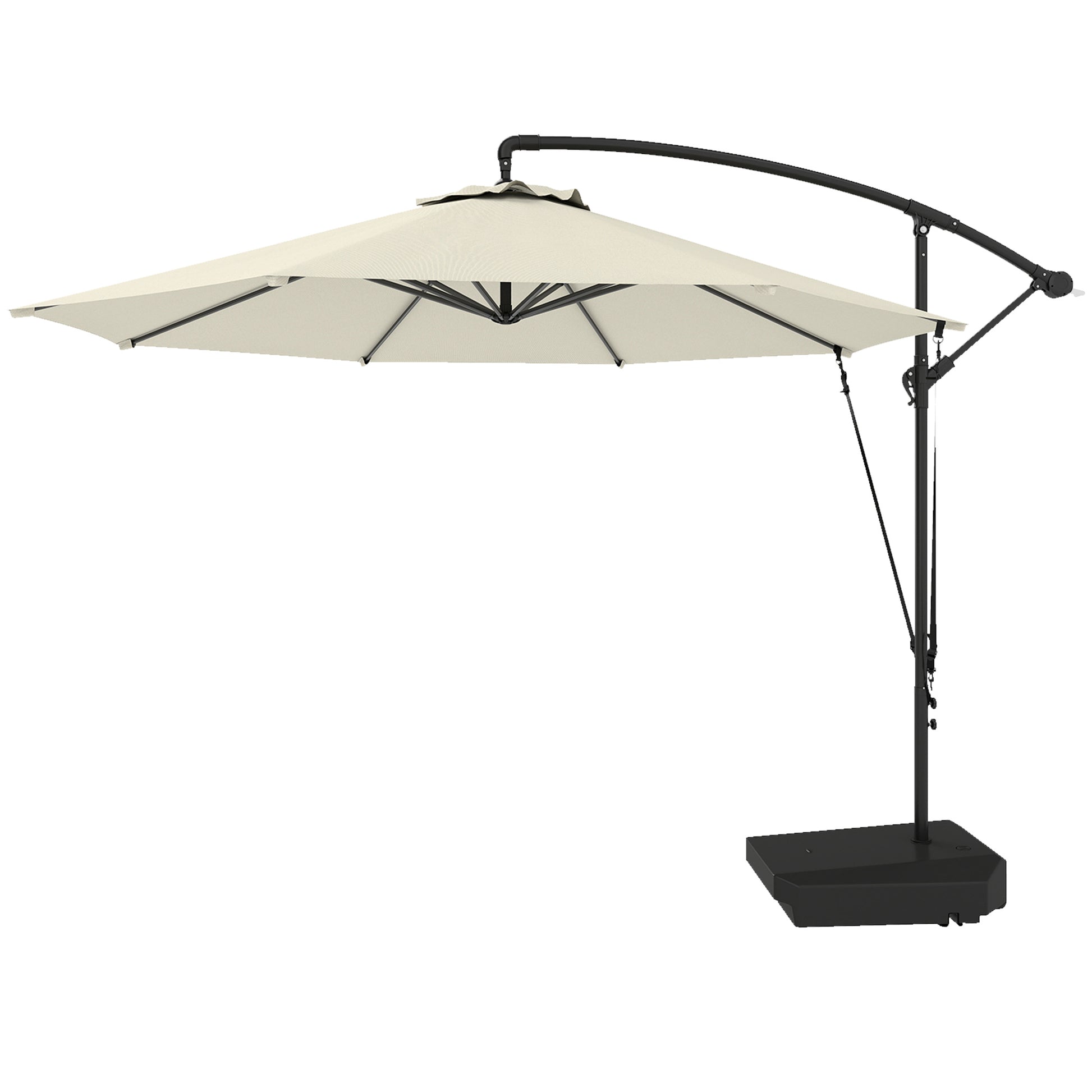 Cantilever Umbrella 10FT with Wind Strap, Fillable Base, UPF50+ Shade, Cream White-DECOROLALA