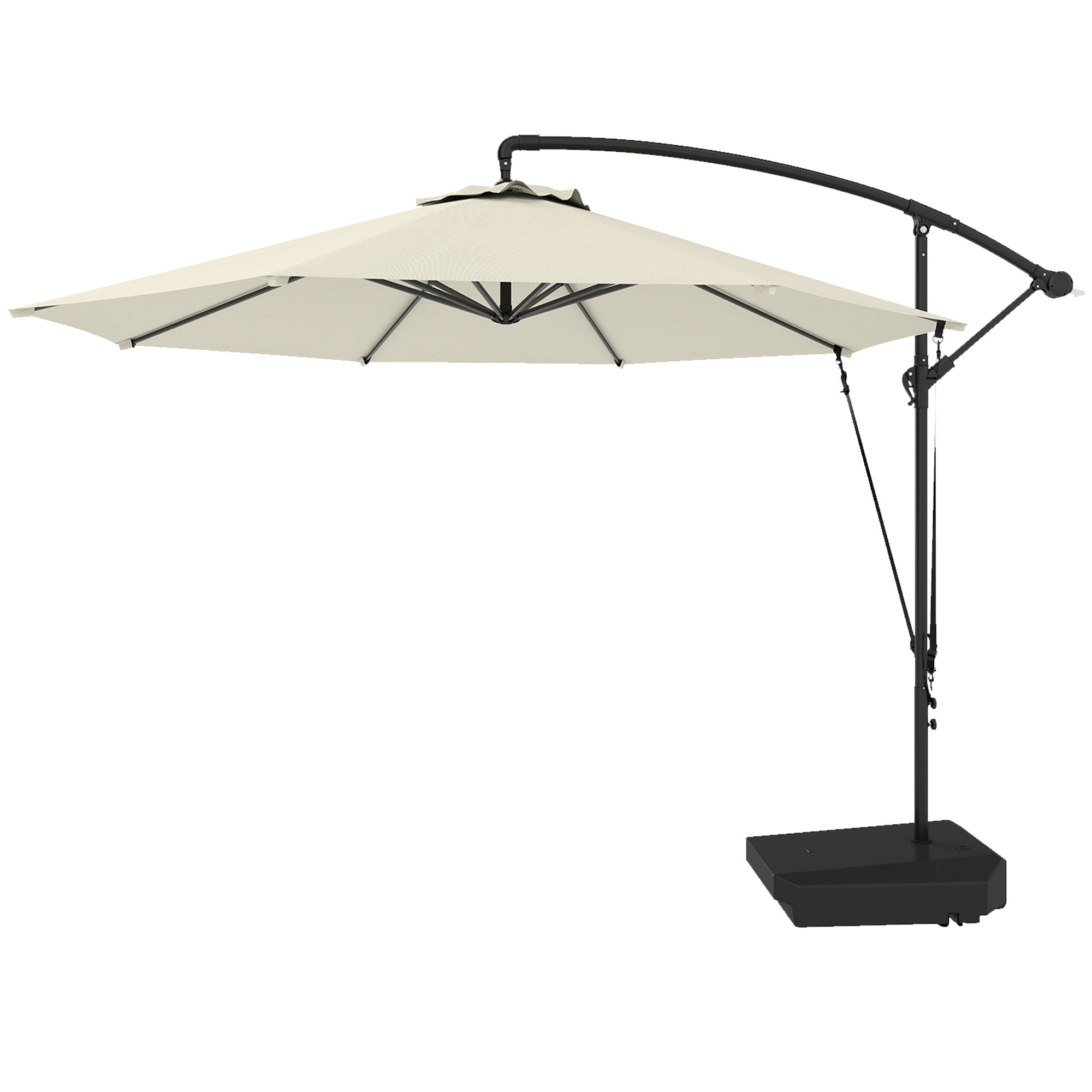 Cantilever Umbrella 10FT with Wind Strap, Fillable Base, UPF50+ Shade, Cream White-DECOROLALA