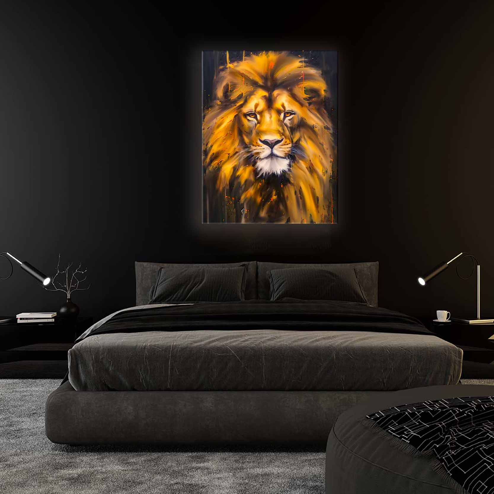 Canvas Lion Head Gold Glitter Wall Art-Wall Art-DECOROLALA