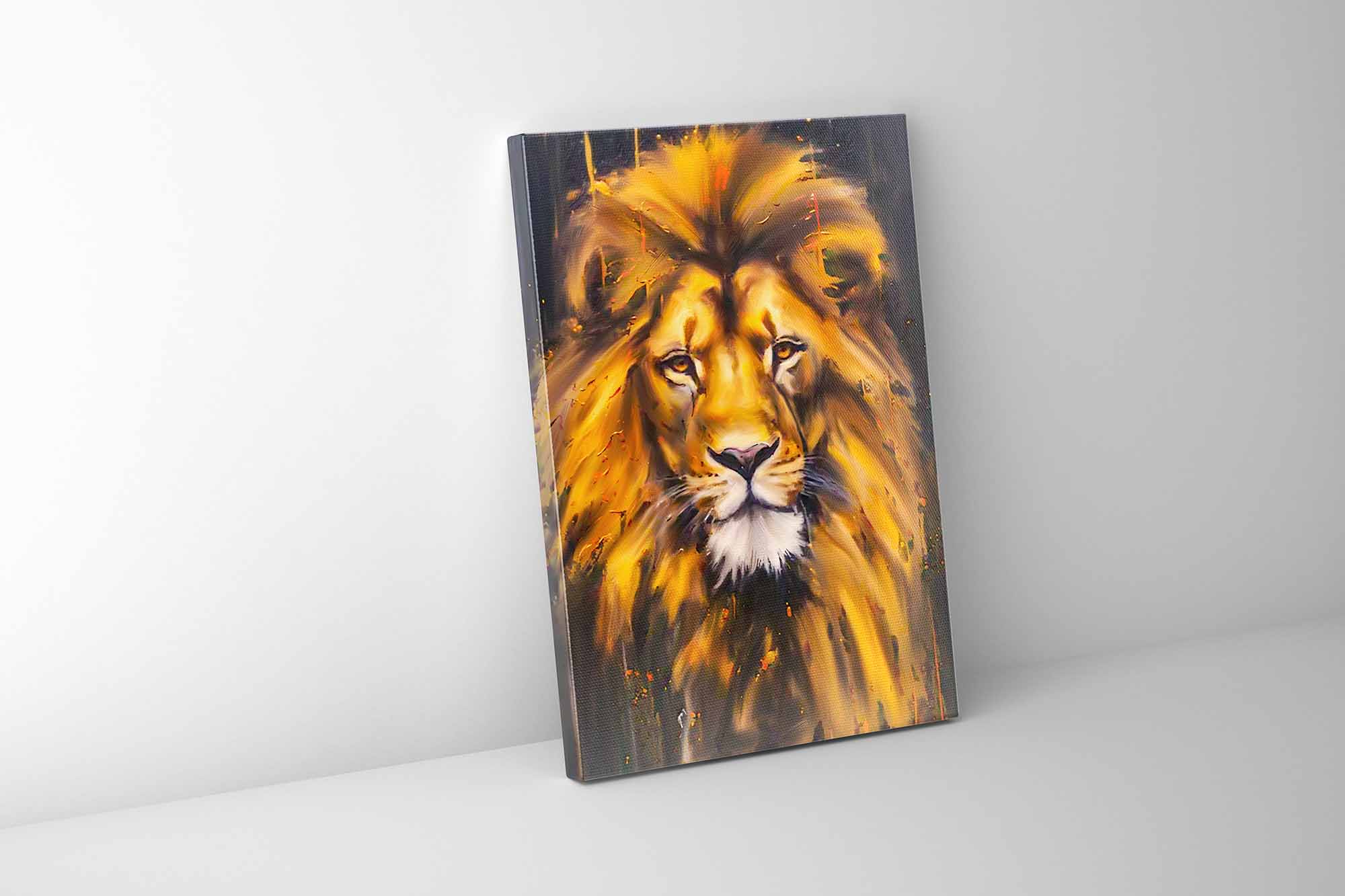 Canvas Lion Head Gold Glitter Wall Art-Wall Art-DECOROLALA