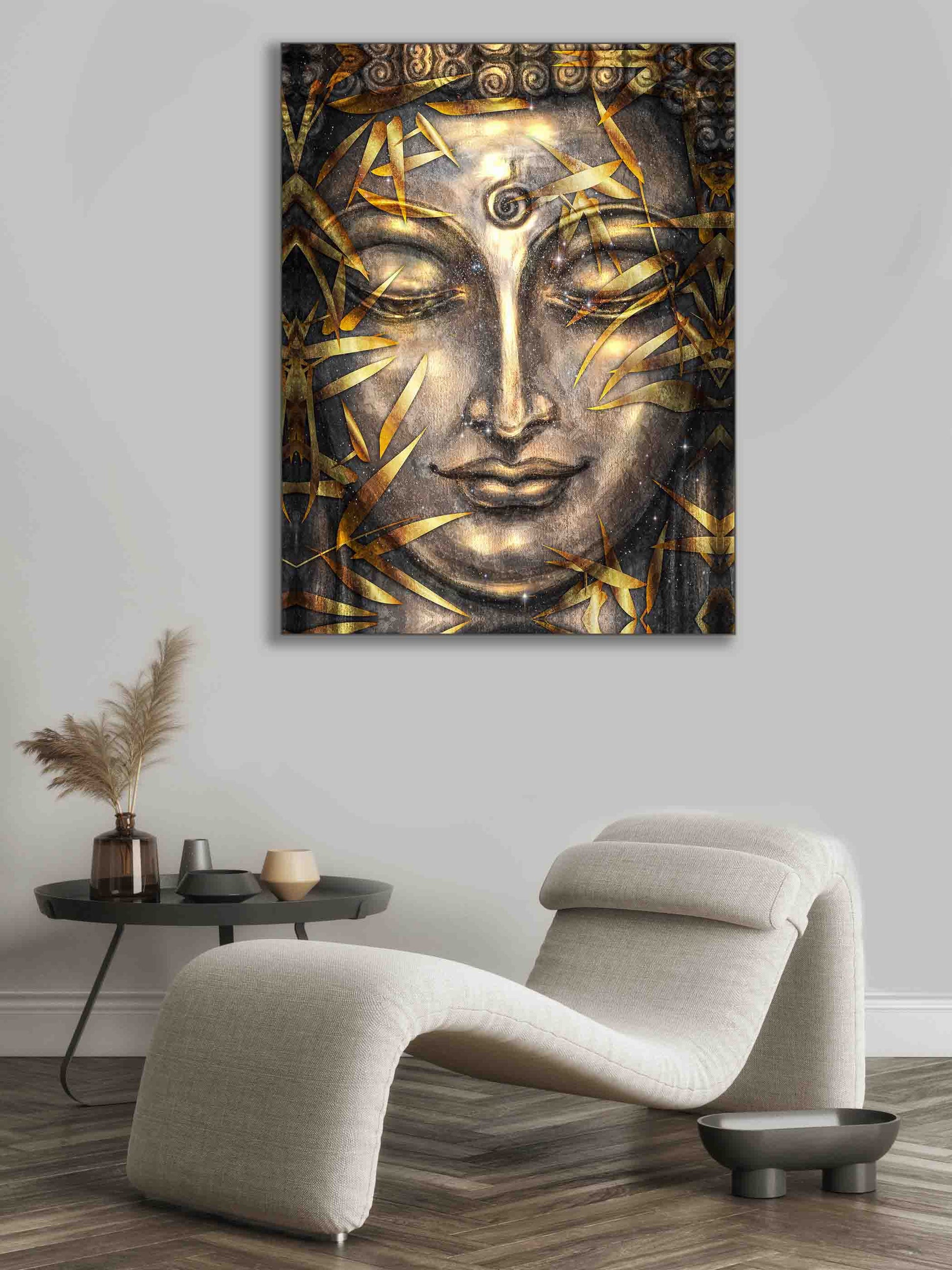 Canvas Pint Gold Buddha- Artwork-Gold varnish-Wall Art-DECOROLALA