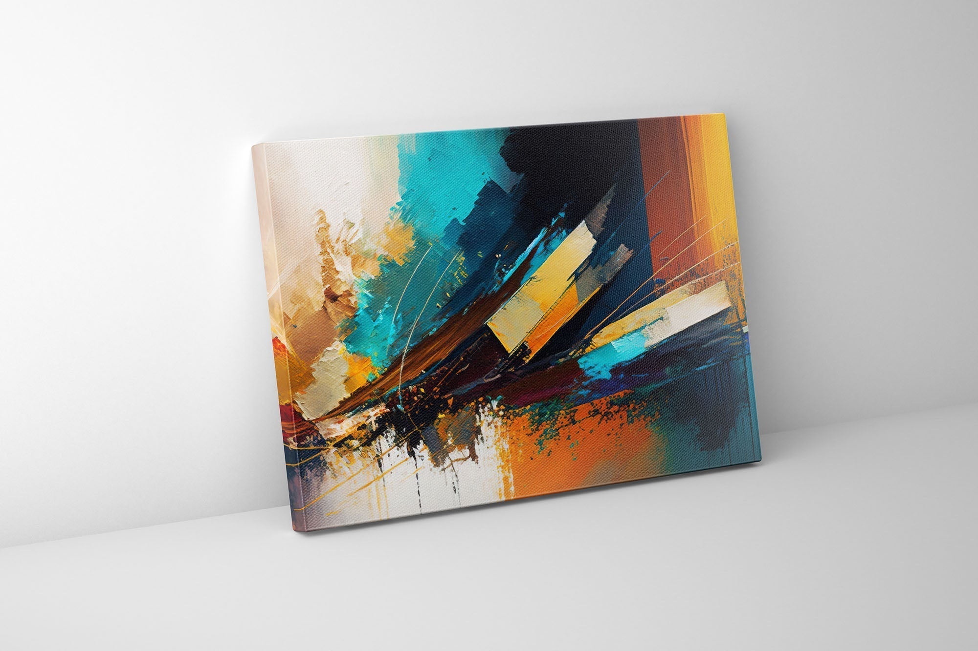 Canvas Print Abstract Golden Blues 48x36-Wall Art-DECOROLALA