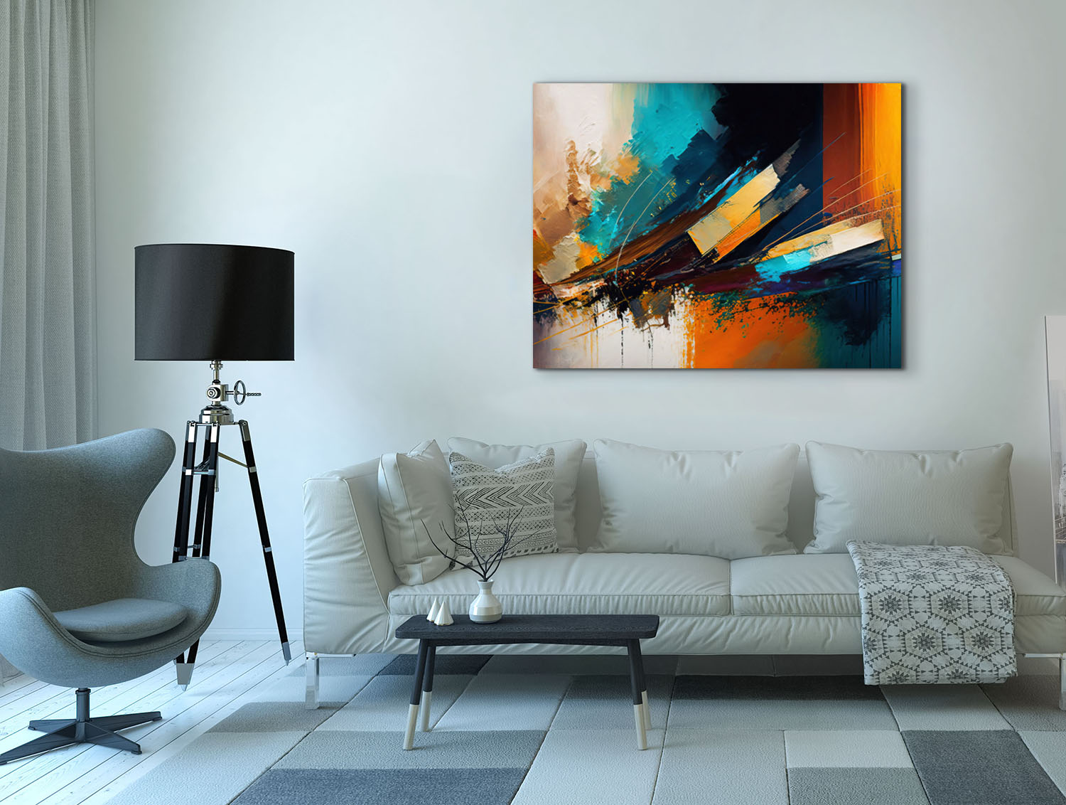 Canvas Print Abstract Golden Blues 48x36-Wall Art-DECOROLALA