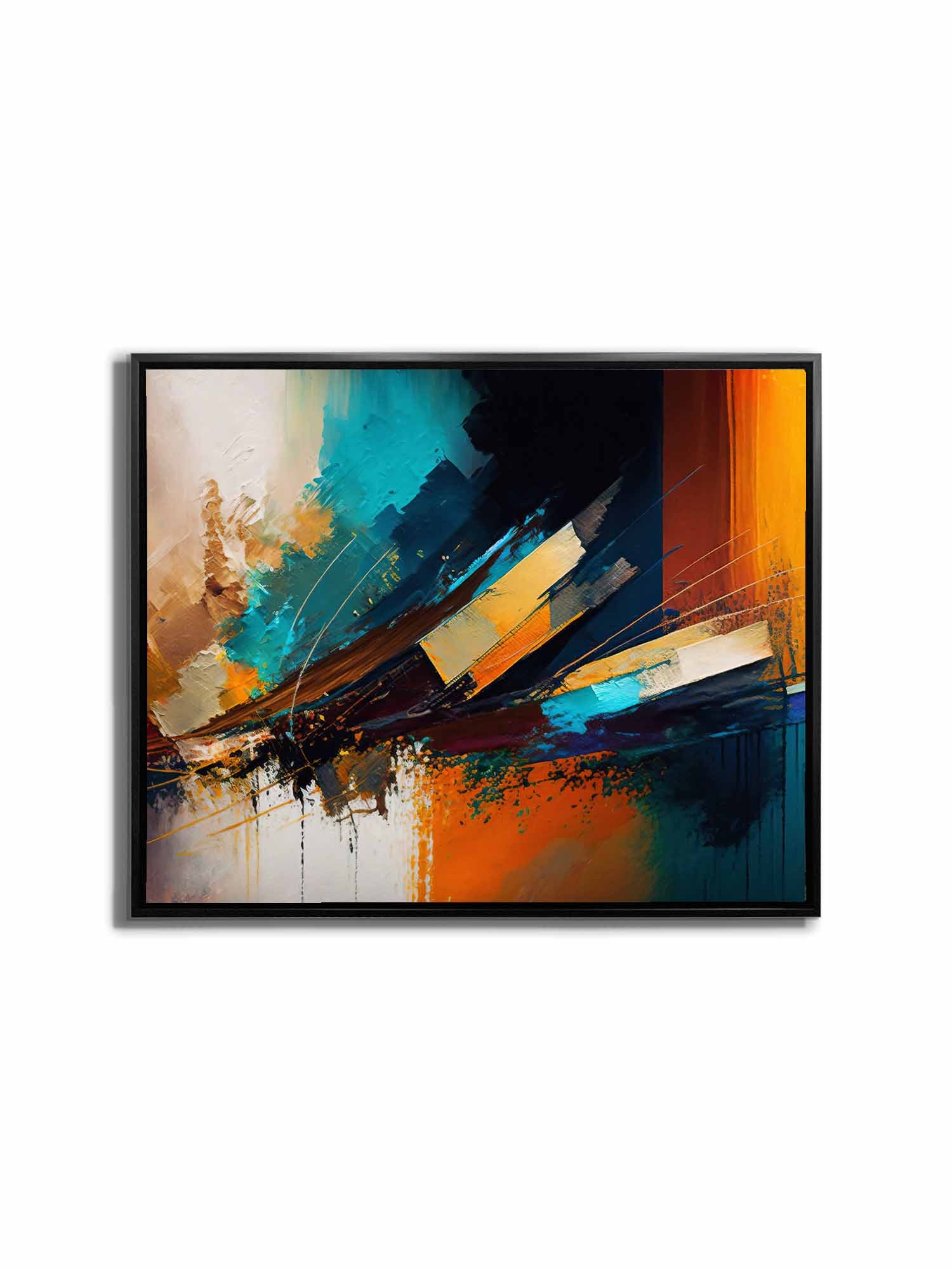 Canvas Print Abstract Golden Blues 48x36-Wall Art-DECOROLALA