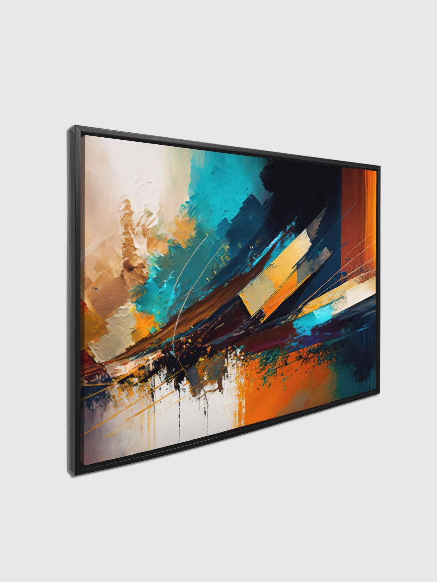 Canvas Print Abstract Golden Blues 48x36-Wall Art-DECOROLALA