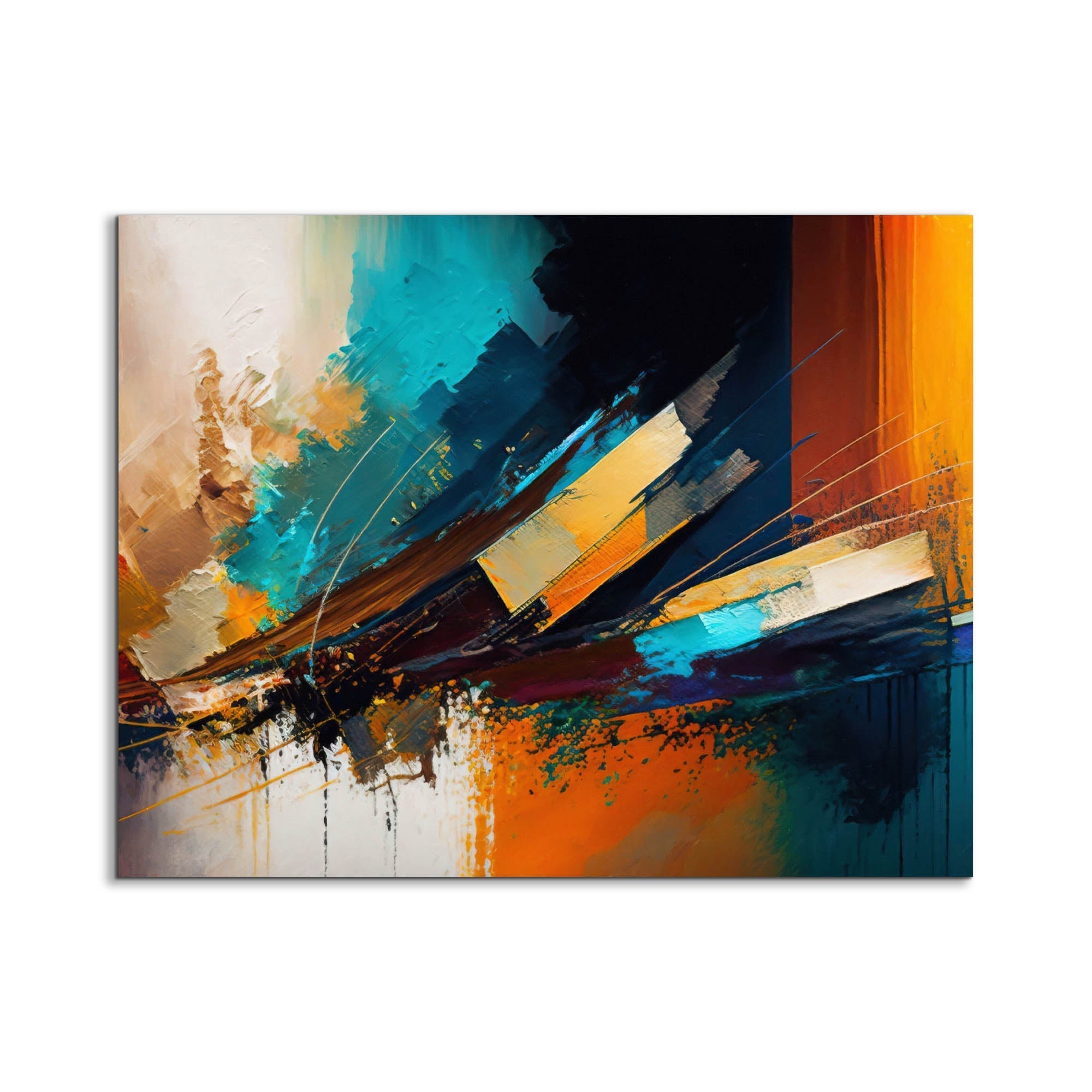 Canvas Print Abstract Golden Blues 48x36-Wall Art-DECOROLALA