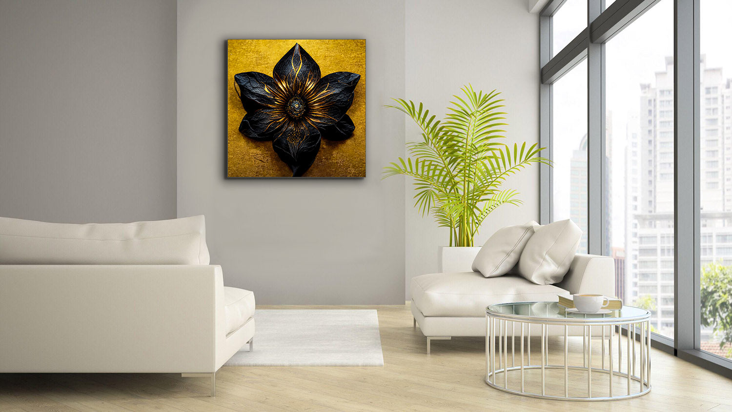Canvas Print Black Flower Wall Art 36x36 Gold Coat-Wall Art-DECOROLALA