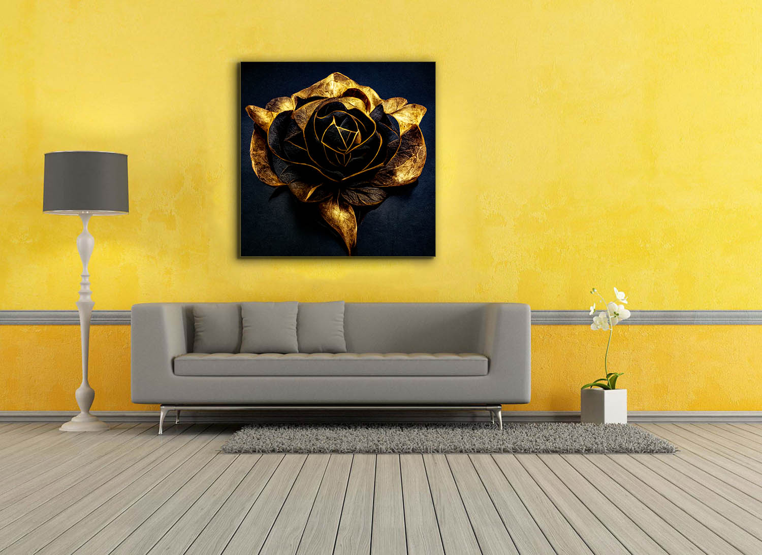 Canvas Print Black and Gold Flower Wall Art 36x36-Wall Art-DECOROLALA
