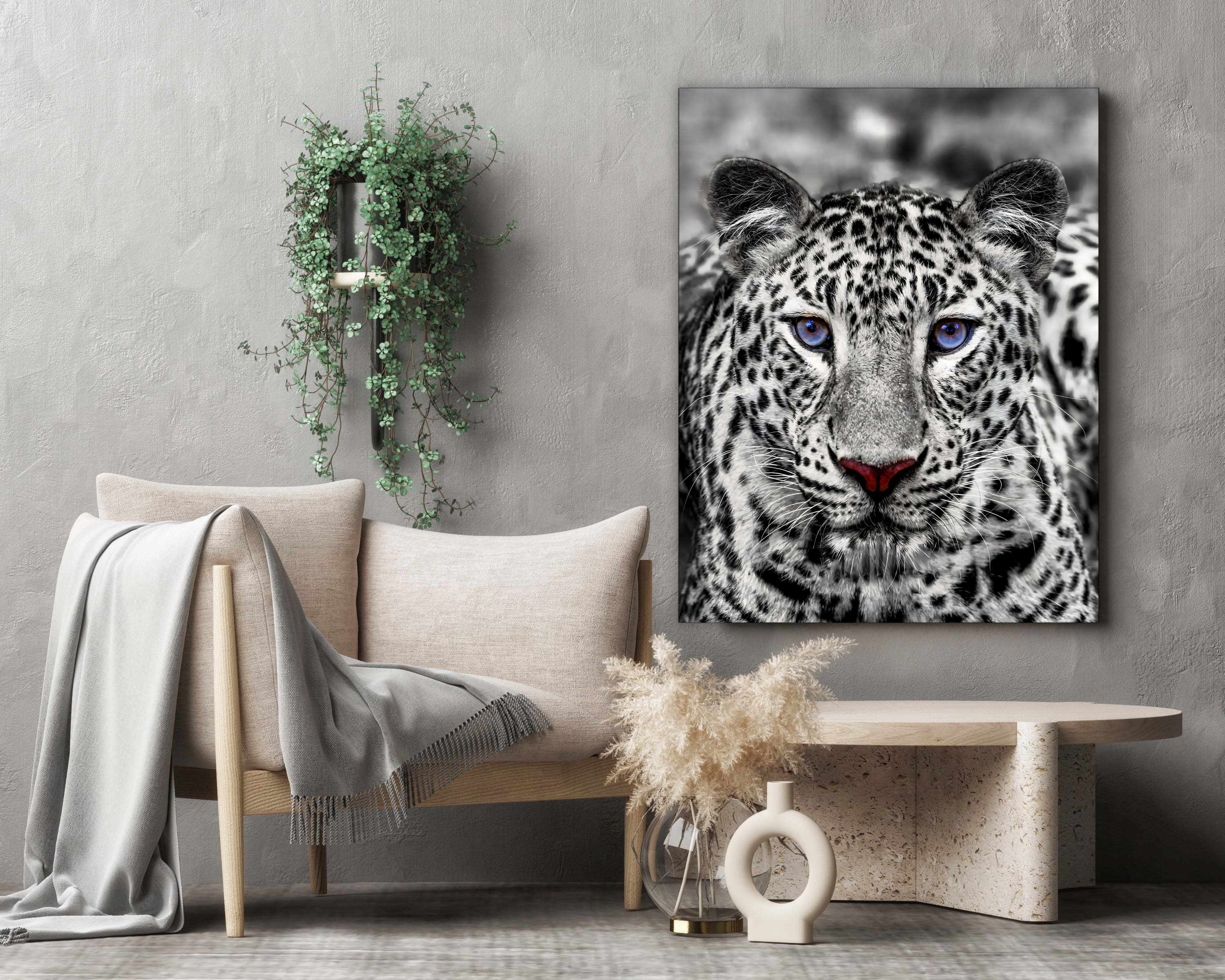 Canvas Print Blue Eyed White Tiger 48x36 inches-Wall Art-DECOROLALA