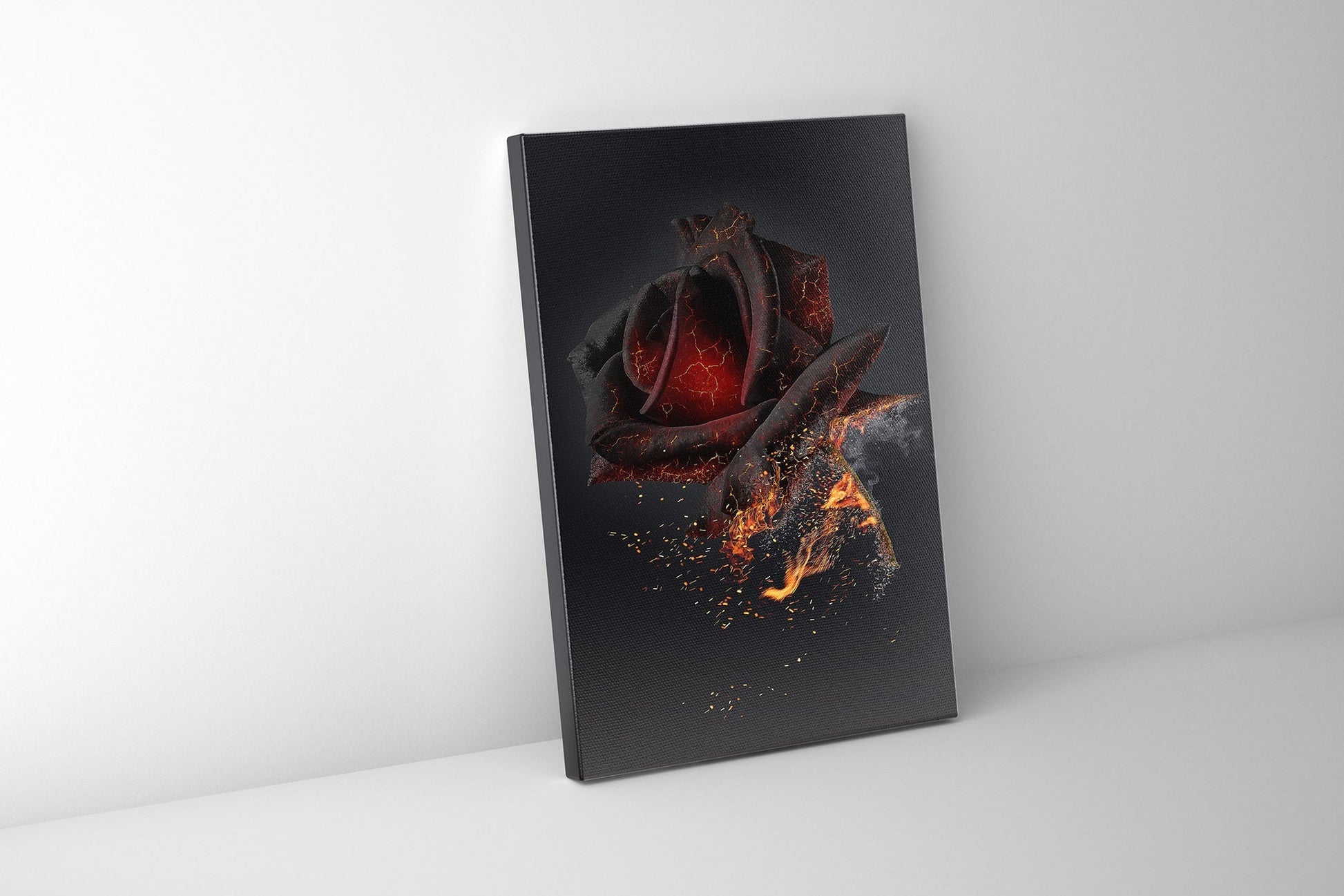Canvas Print Burning Rose Wall Art Gold Finish-Wall Art-DECOROLALA