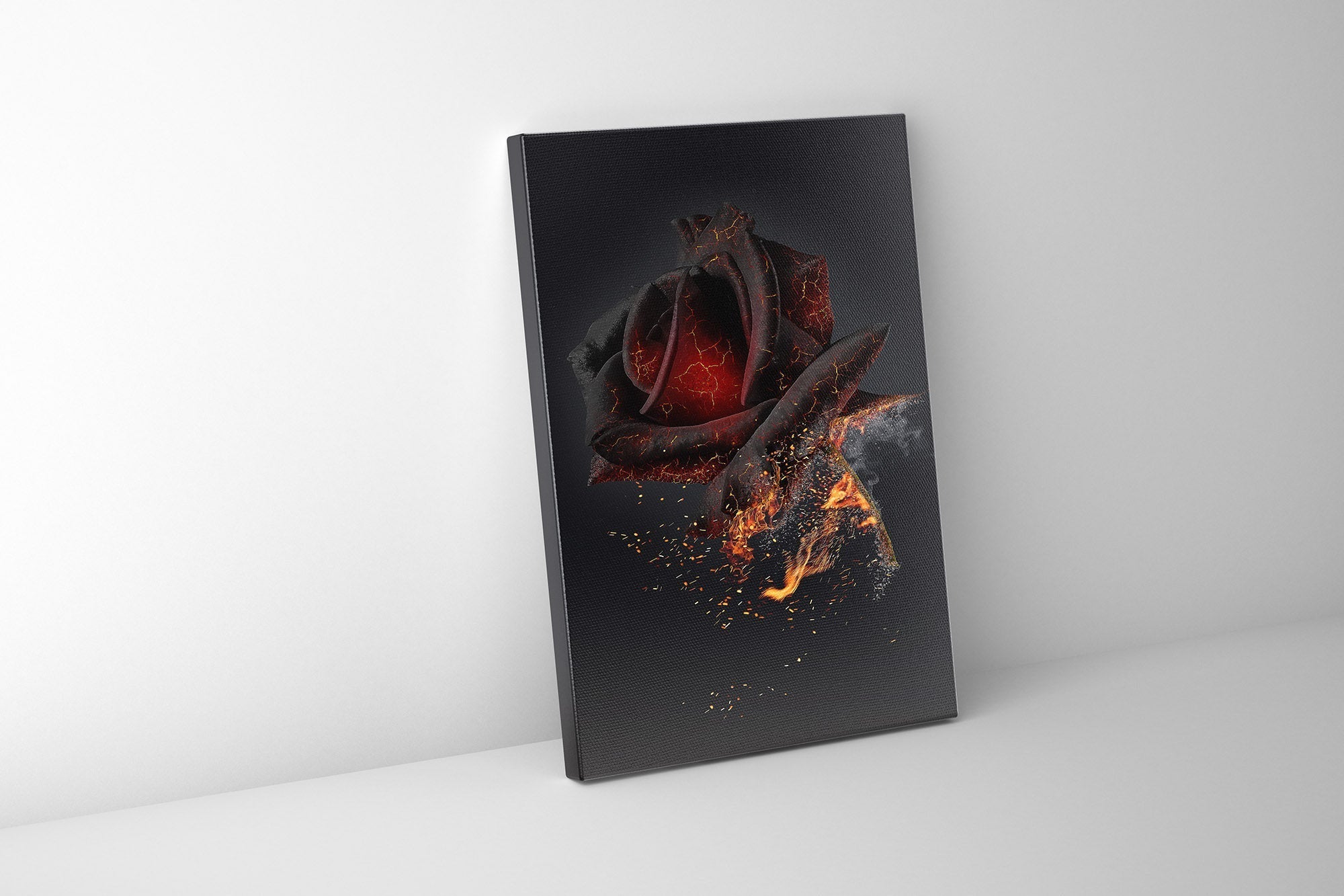 Canvas Print Burning Rose Wall Art Gold Finish-Wall Art-DECOROLALA