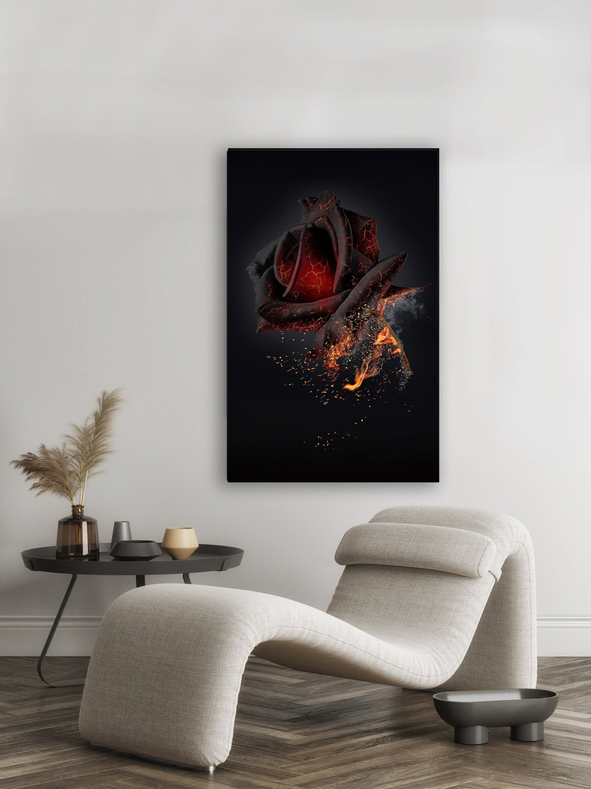 Canvas Print Burning Rose Wall Art Gold Finish-Wall Art-DECOROLALA