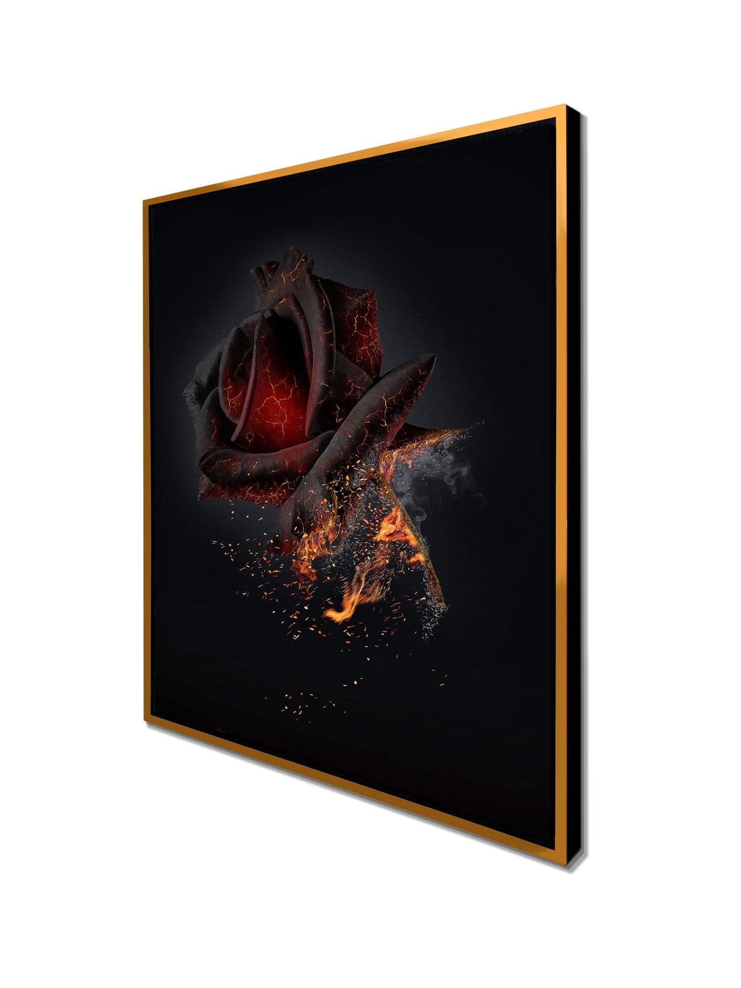 Canvas Print Burning Rose Wall Art Gold Finish-Wall Art-DECOROLALA
