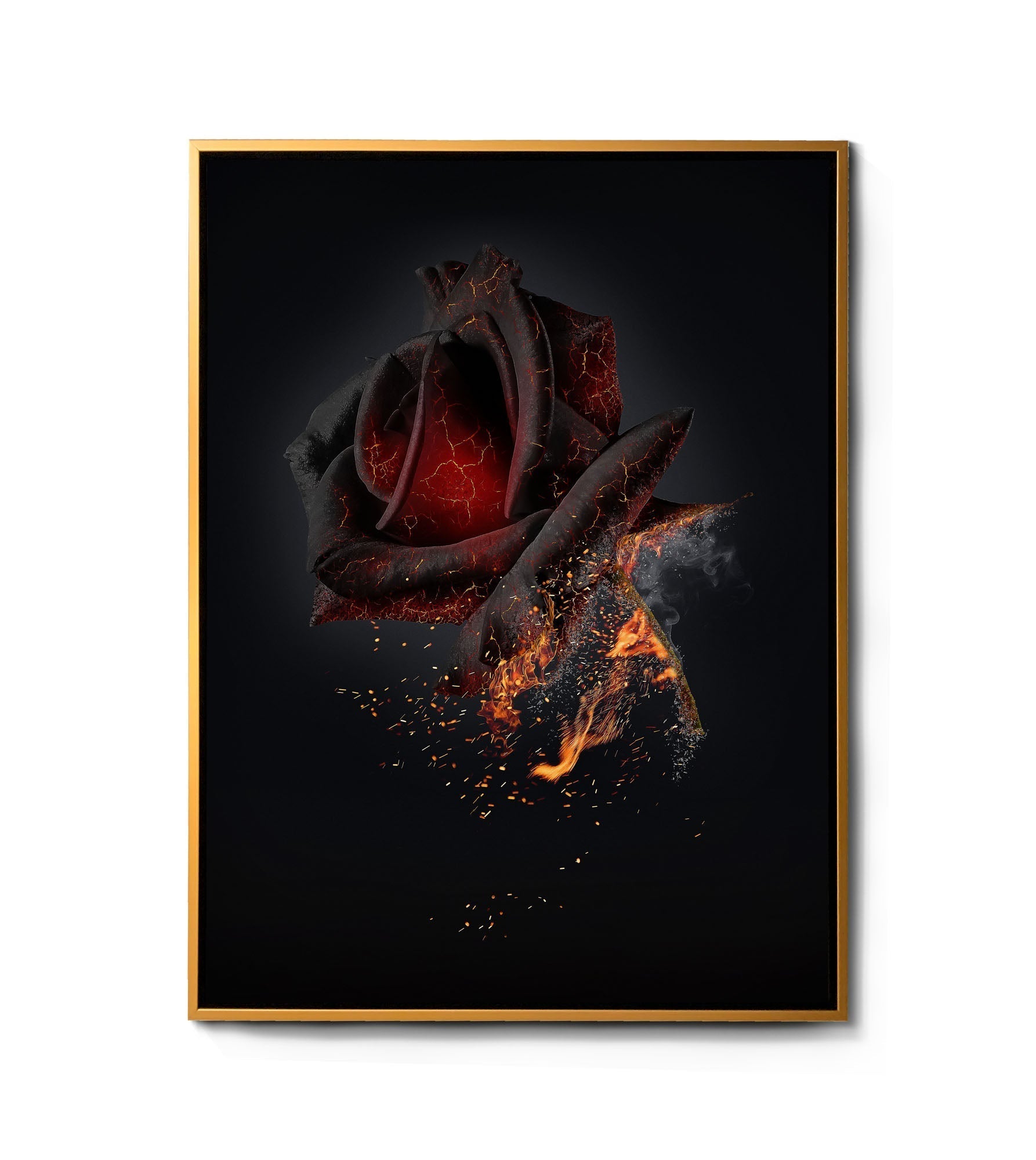 Canvas Print Burning Rose Wall Art Gold Finish-Wall Art-DECOROLALA