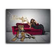 Canvas Print Leopard and Woman Wall Art 48x36-Wall Art-DECOROLALA