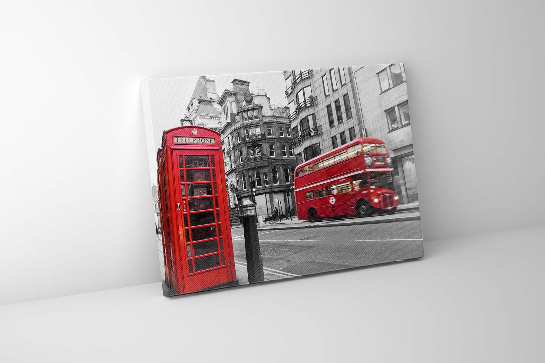 Canvas Print Red Double Decker Bus & Phone Booth 48x36-Wall Art-DECOROLALA