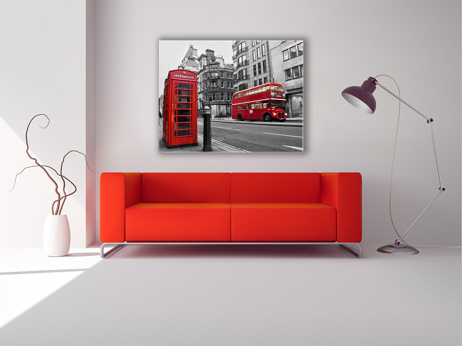 Canvas Print Red Double Decker Bus & Phone Booth 48x36-Wall Art-DECOROLALA