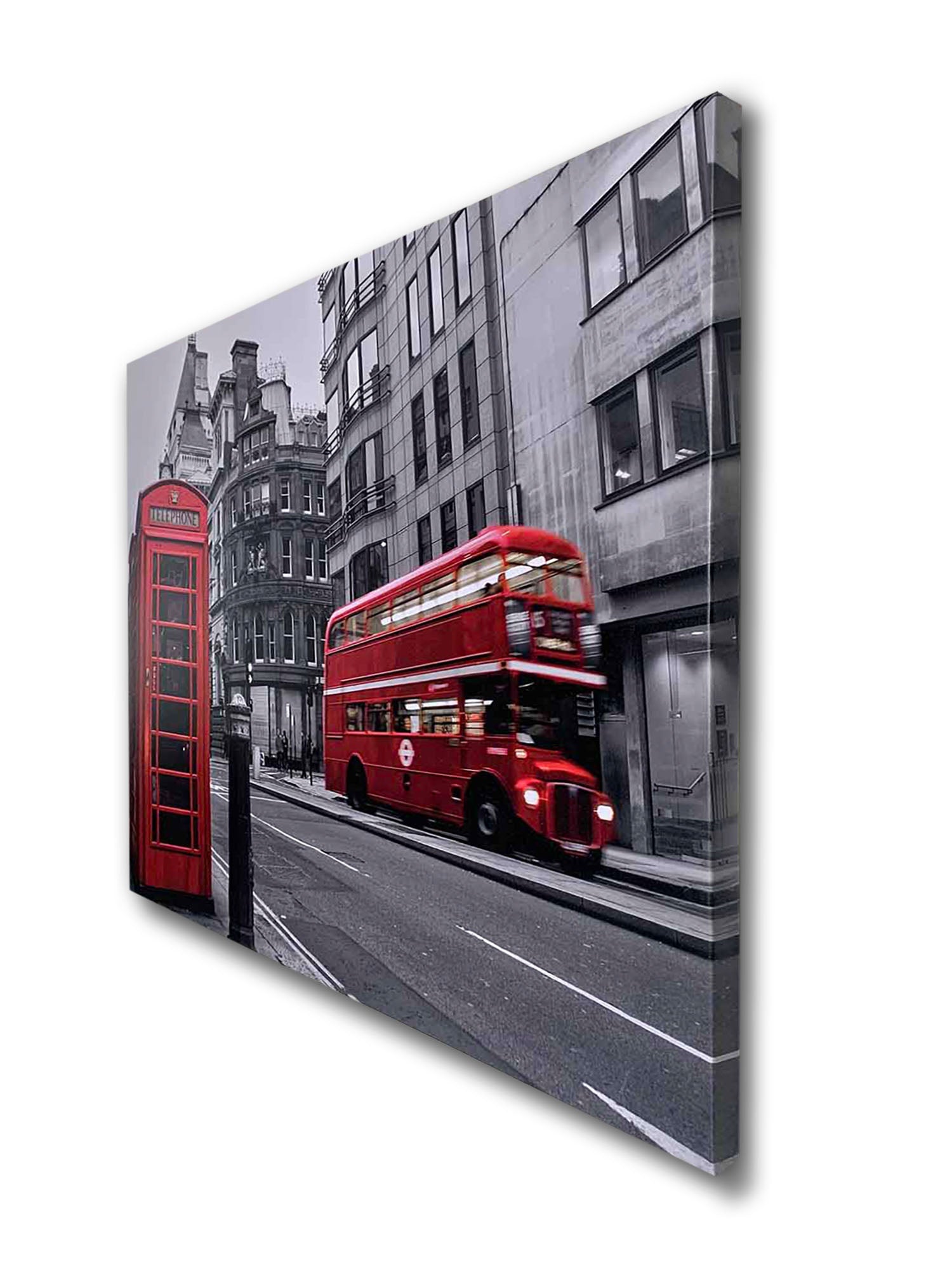 Canvas Print Red Double Decker Bus & Phone Booth 48x36-Wall Art-DECOROLALA