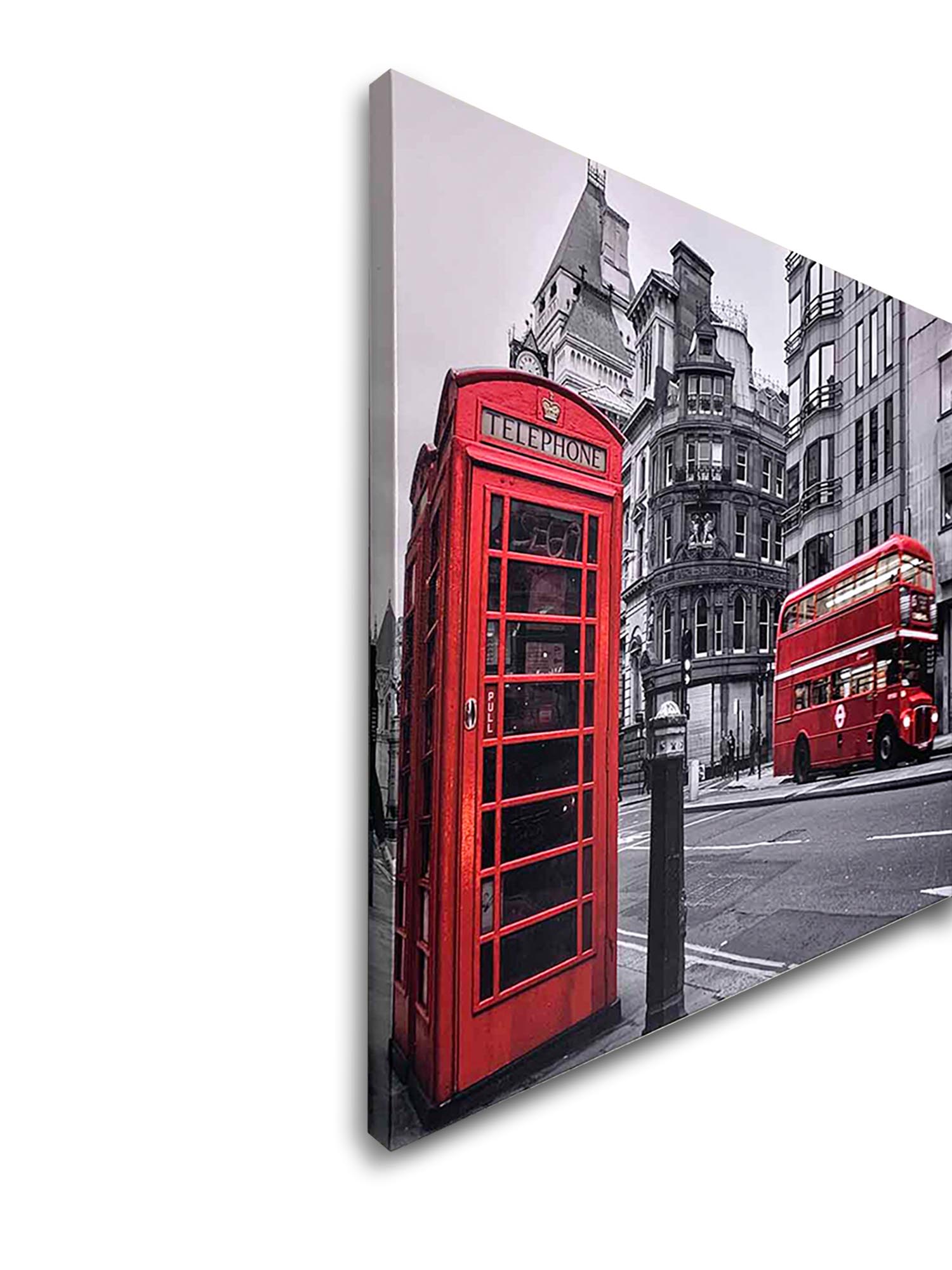 Canvas Print Red Double Decker Bus & Phone Booth 48x36-Wall Art-DECOROLALA