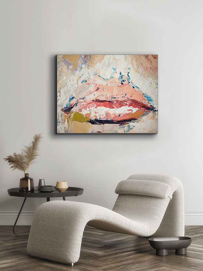 Canvas Wall Art Palette Knife "Painted Lips" 48x36-Wall Art-DECOROLALA
