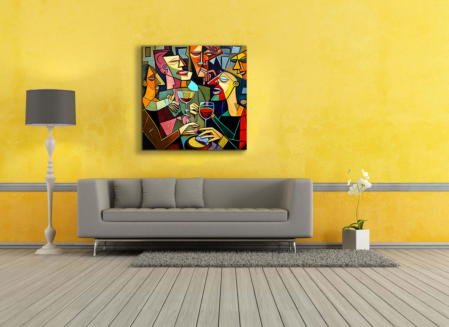 Canvas Wall Art Picasso Drinking Group Gold Shimmer-Wall Art-DECOROLALA