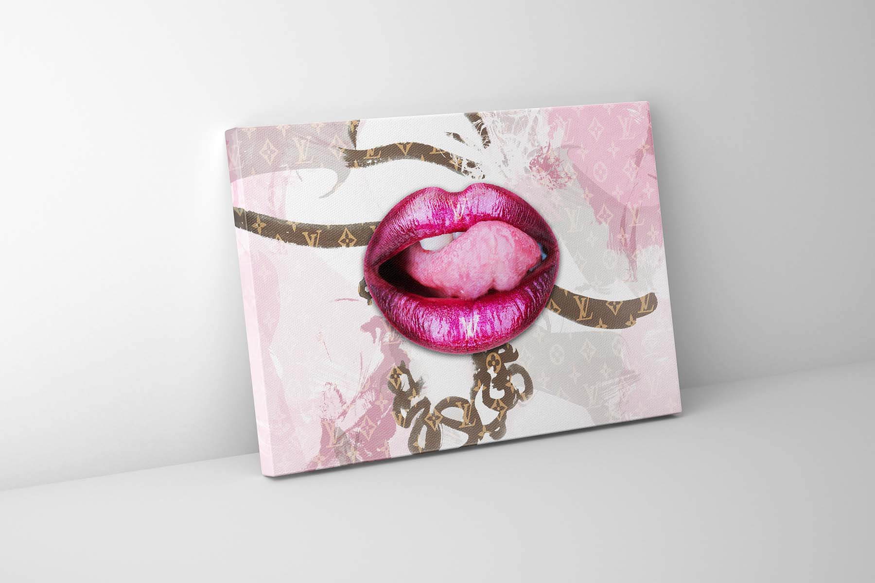 Canvas Wall Art Pink Lips Overlay 48x36 Inch-Wall Art-DECOROLALA