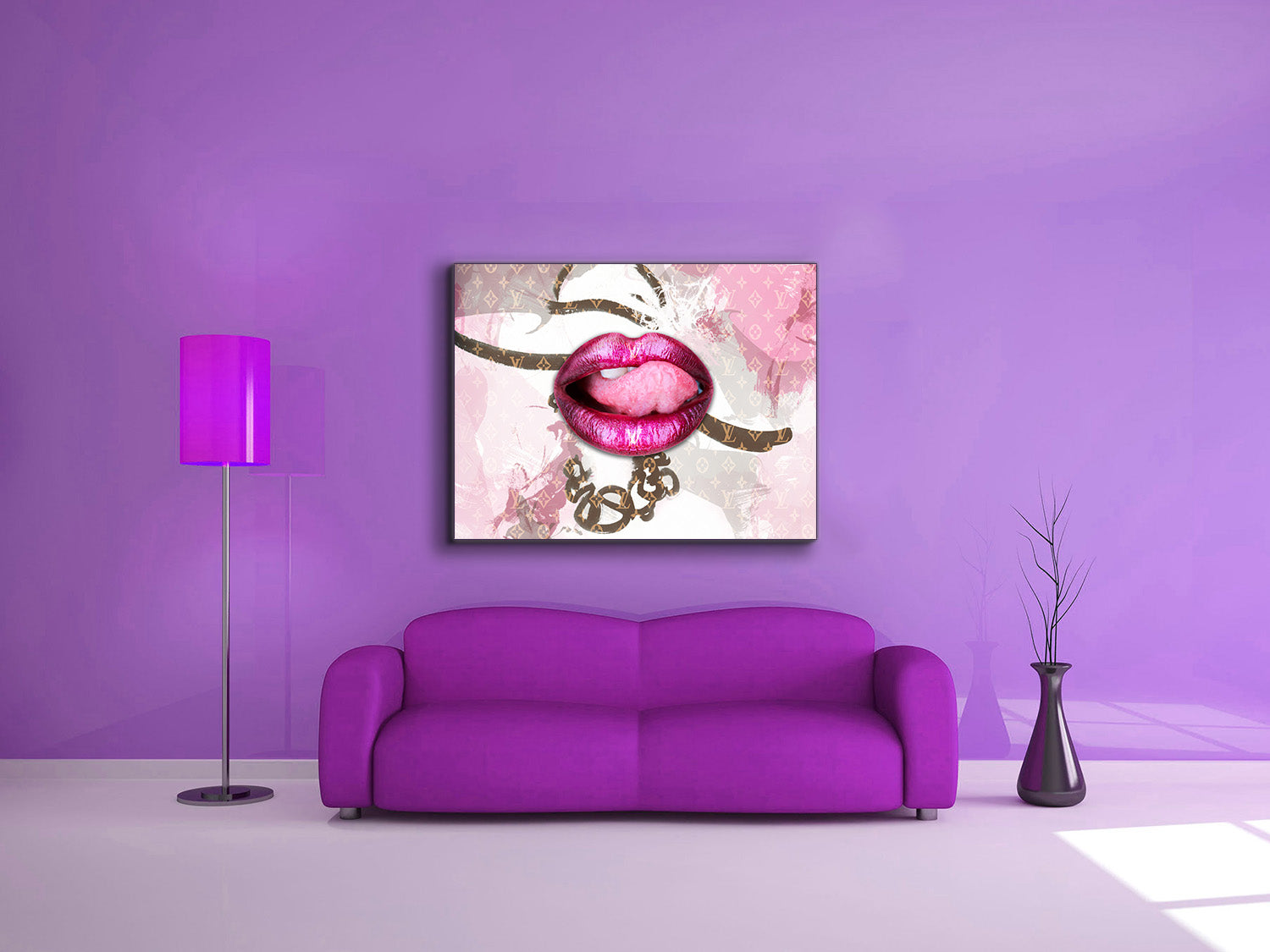 Canvas Wall Art Pink Lips Overlay 48x36 Inch-Wall Art-DECOROLALA