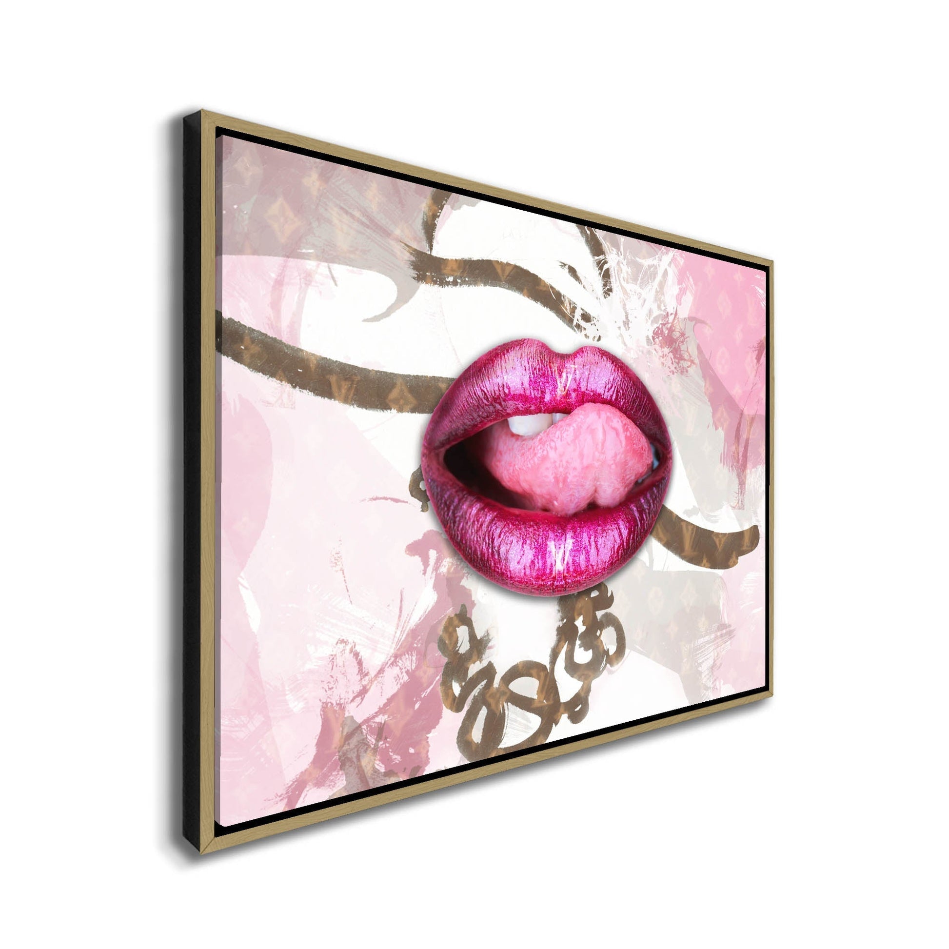 Canvas Wall Art Pink Lips Overlay 48x36 Inch-Wall Art-DECOROLALA
