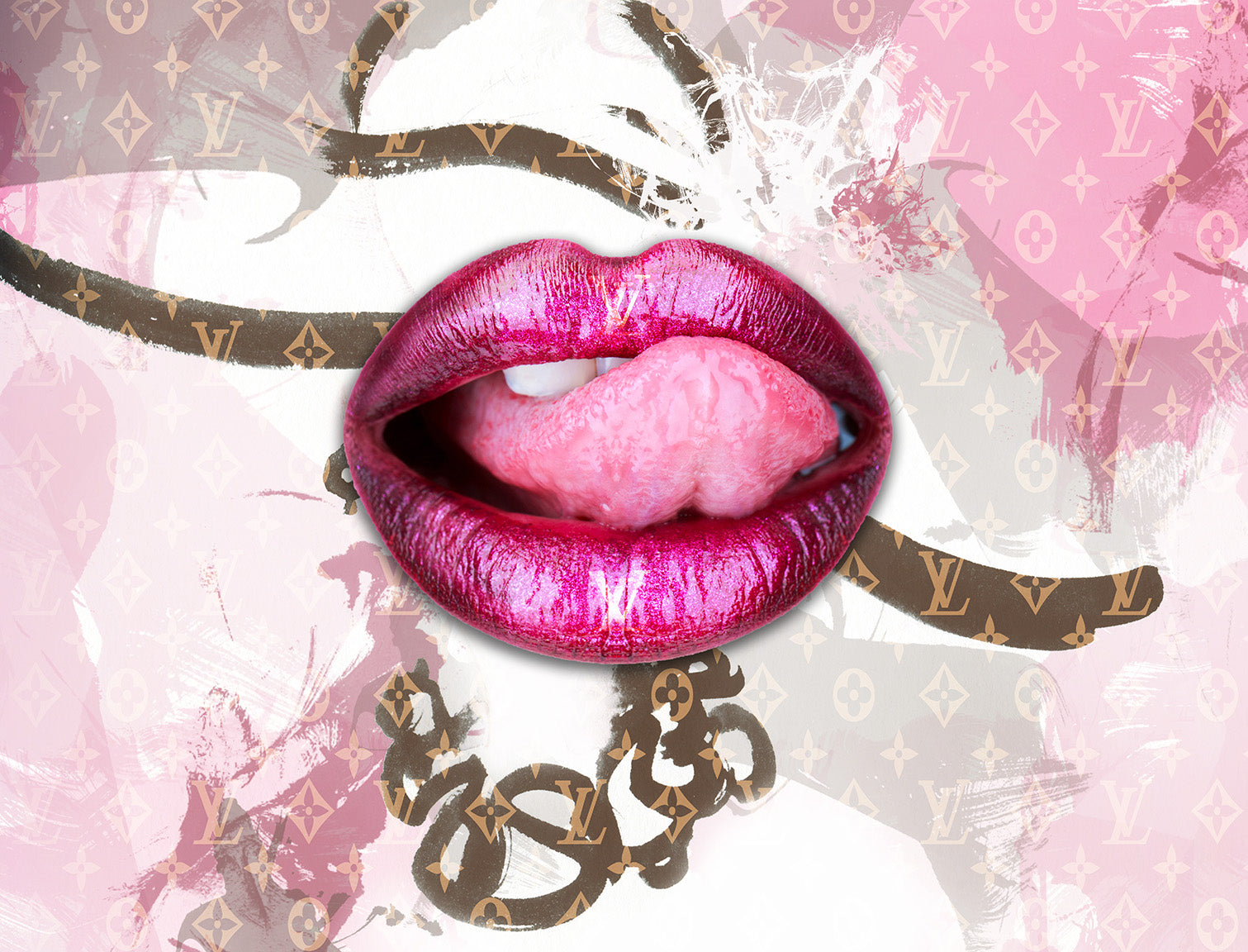 Canvas Wall Art Pink Lips Overlay 48x36 Inch-Wall Art-DECOROLALA
