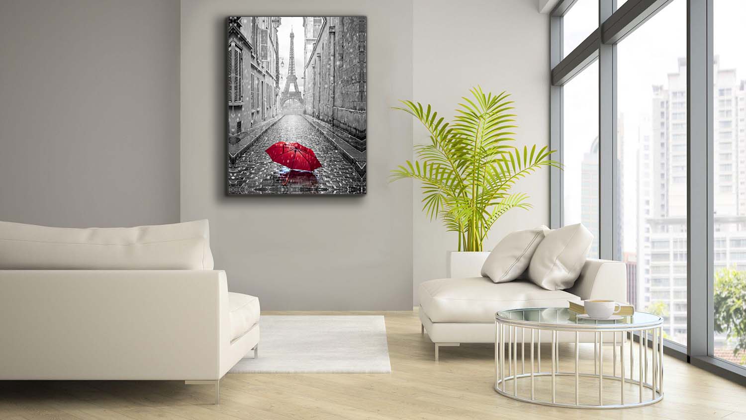 Canvas Wall Art Red Umbrella Eiffel Tower 48x36 Silver-Wall Art-DECOROLALA