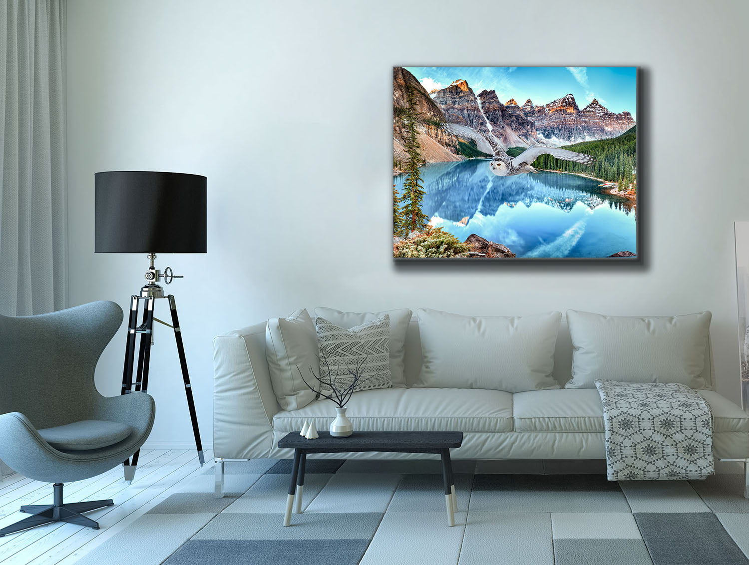 Canvas Wildlife Art - Snowy Owl at Banff 48x36-Wall Art-DECOROLALA